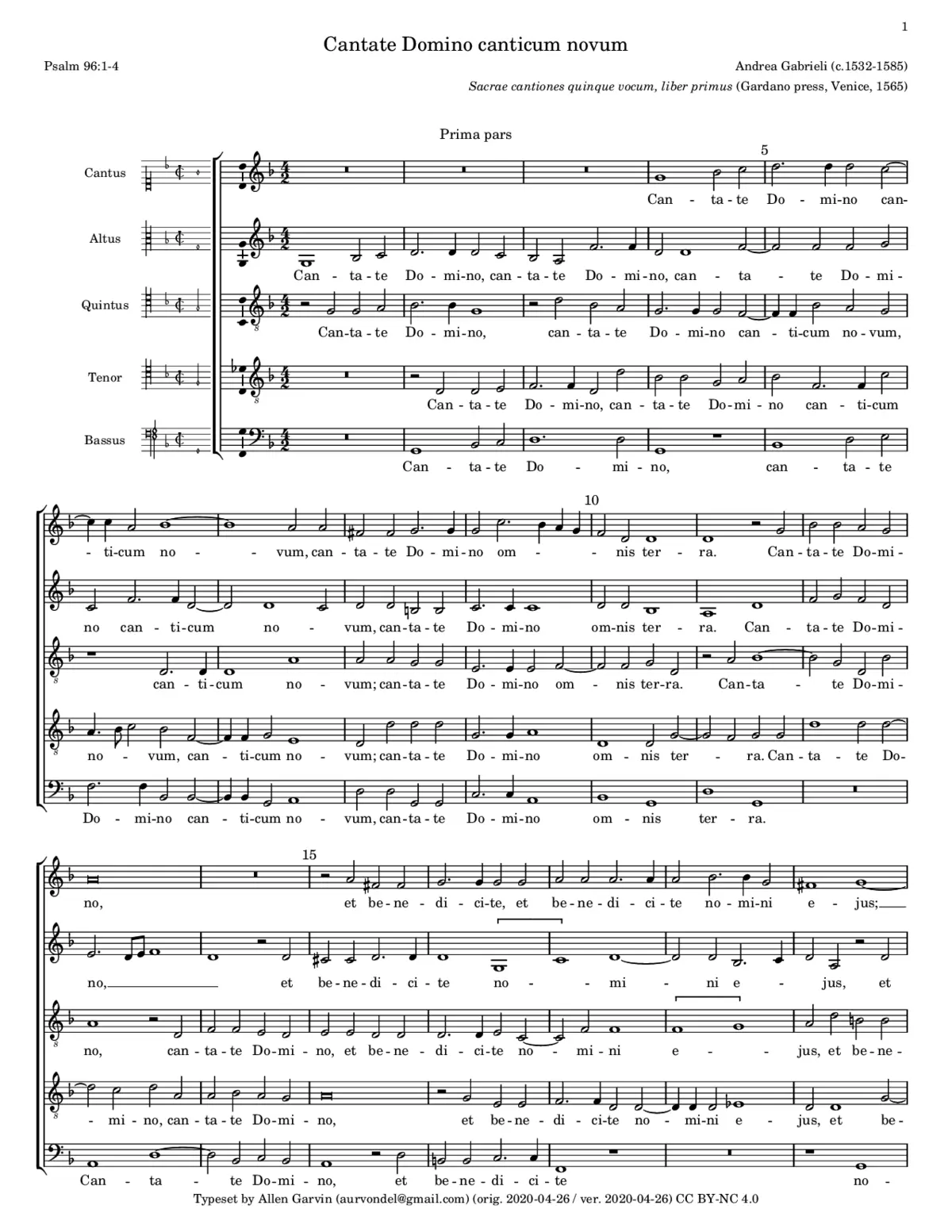 Cantate Domino canticum novum a 5 - Page 1