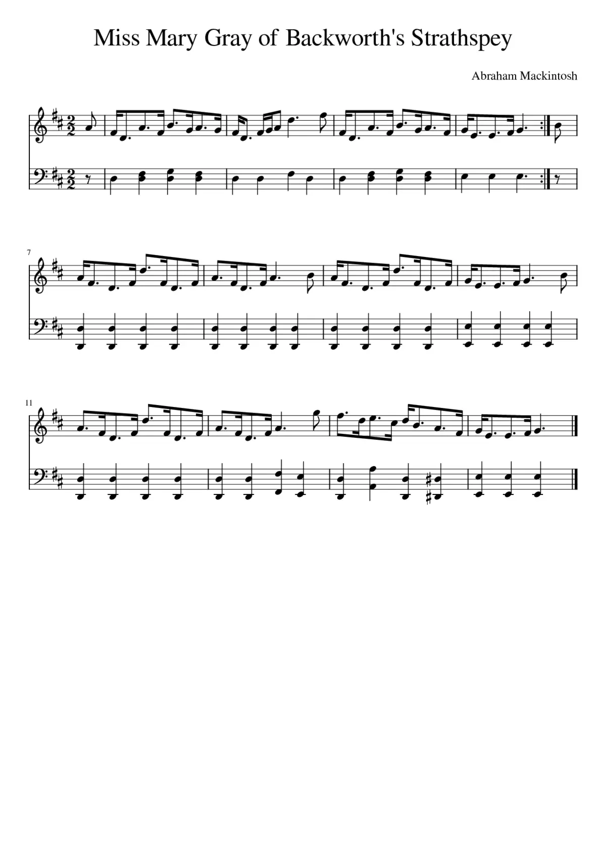 Miss Mary Gray of Backworth's Strathspey - Page 1