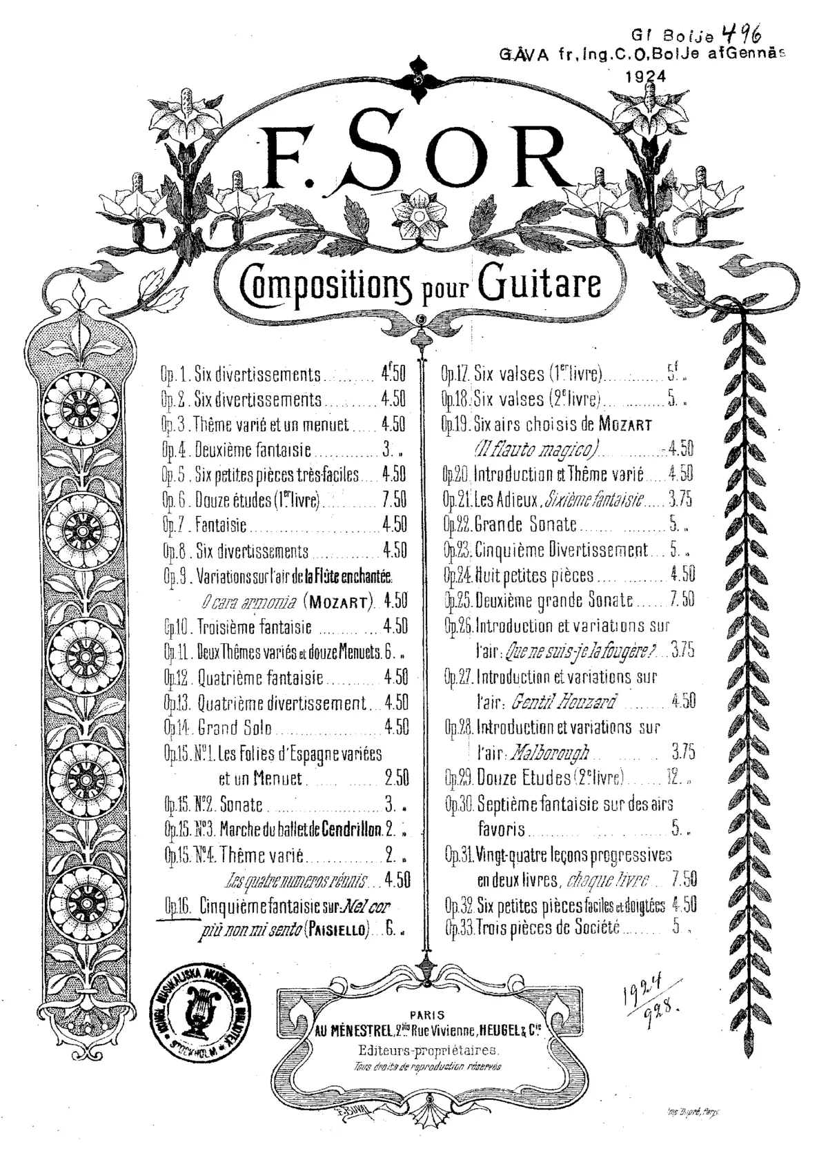 Cinquième fantaisie pour la guitare avec des variations sur l'air de Paisiello "Nel cor piu mi sento" - Page 1