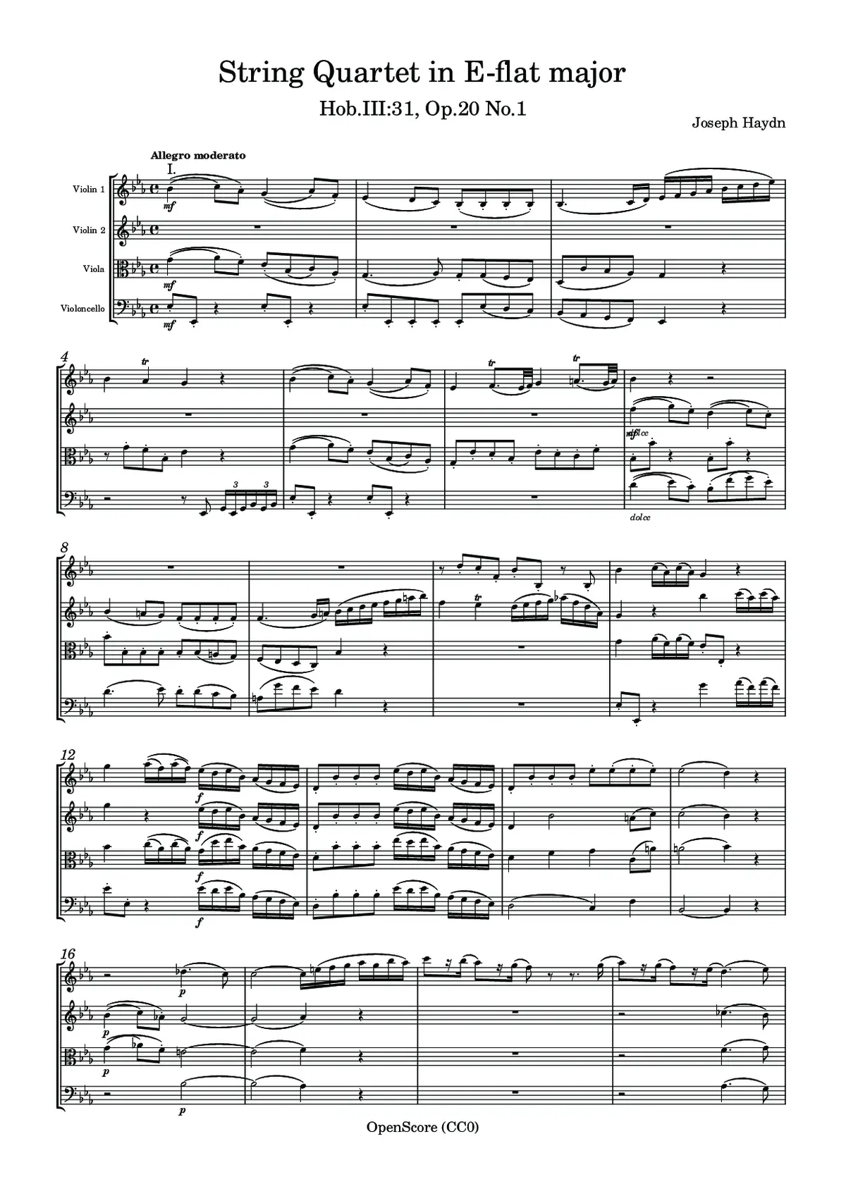String Quartet in E-flat major, Hob.III:31, Op.20 No.1 - Page 1
