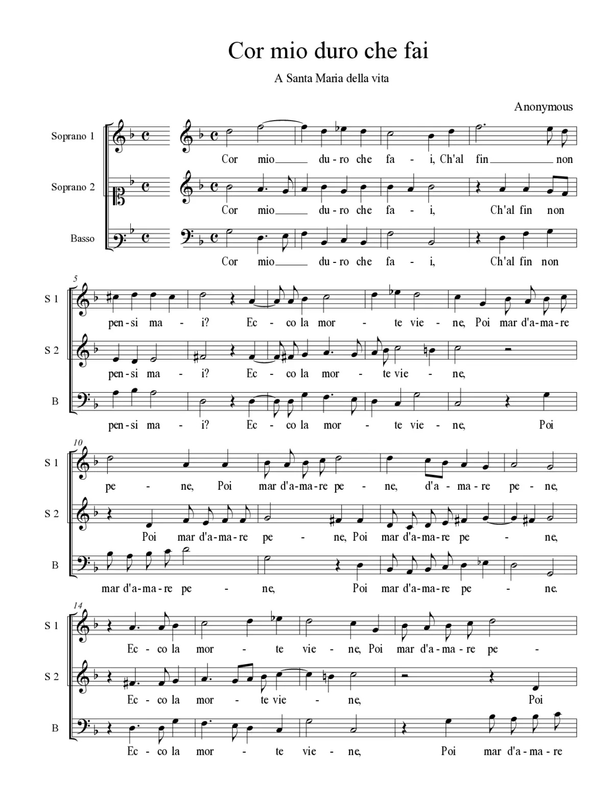 Cor mio duro che fai - Page 1