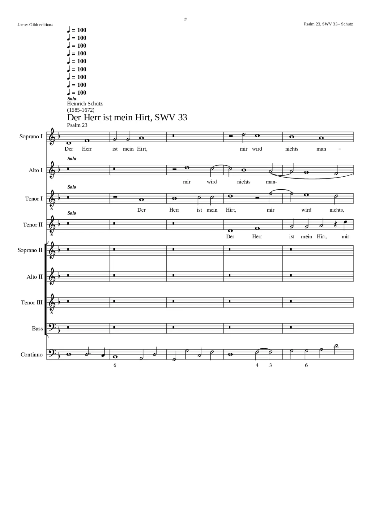 Der Herr ist mein Hirt (Psalm 23) SWV 33 - Page 1