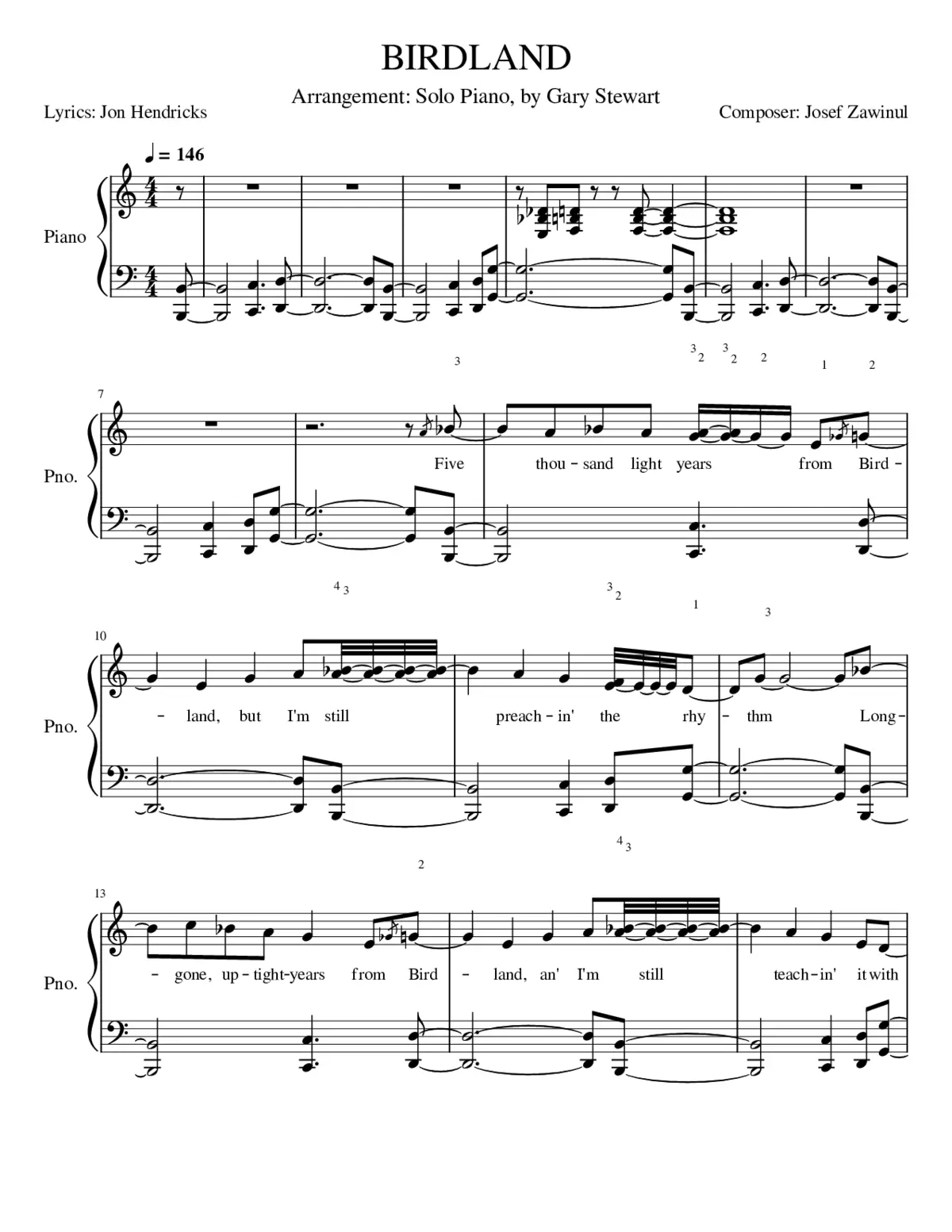 BIRDLAND Solo Piano Arrangement with MuseScore - Page 1
