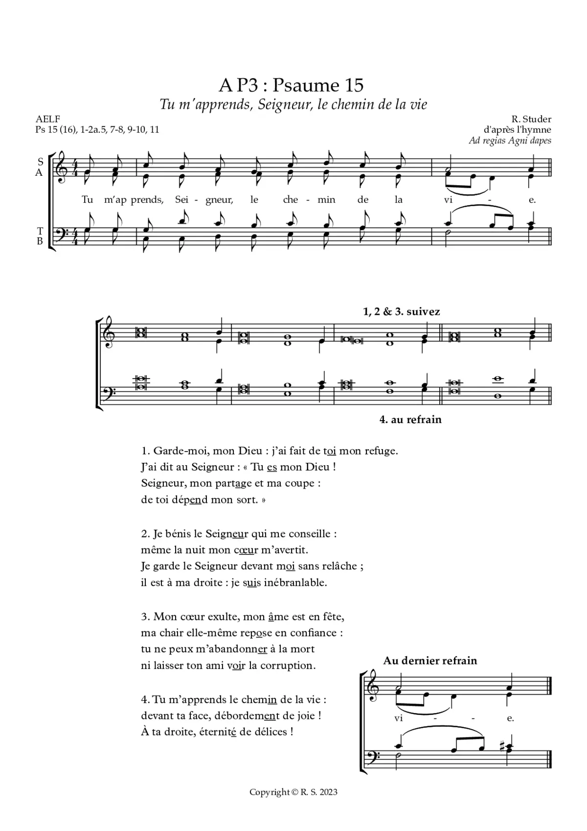 A P3 : Ps. 15 : Tu m'apprends, Seigneur, le chemin de la vie - Page 1