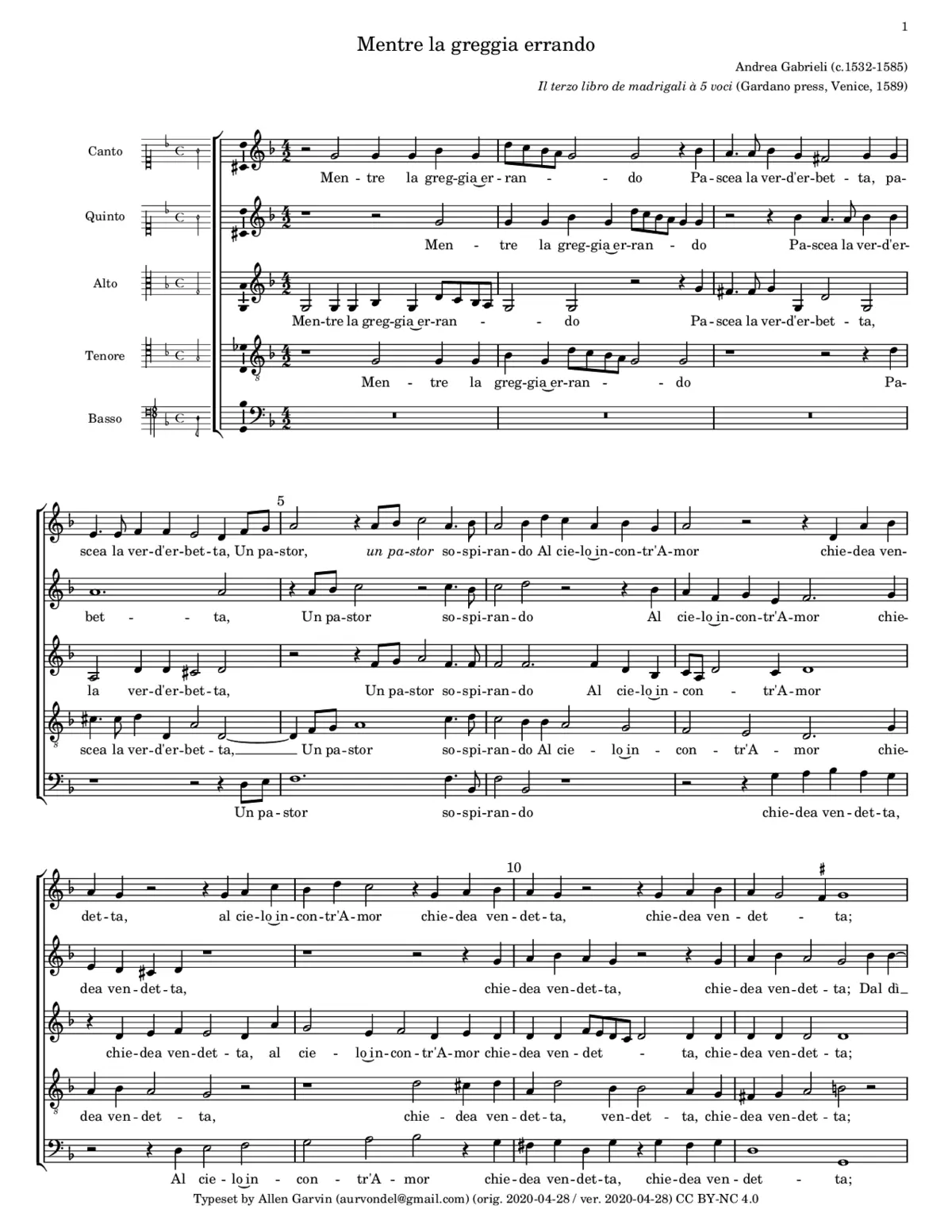 Mentre la greggia errando - Page 1