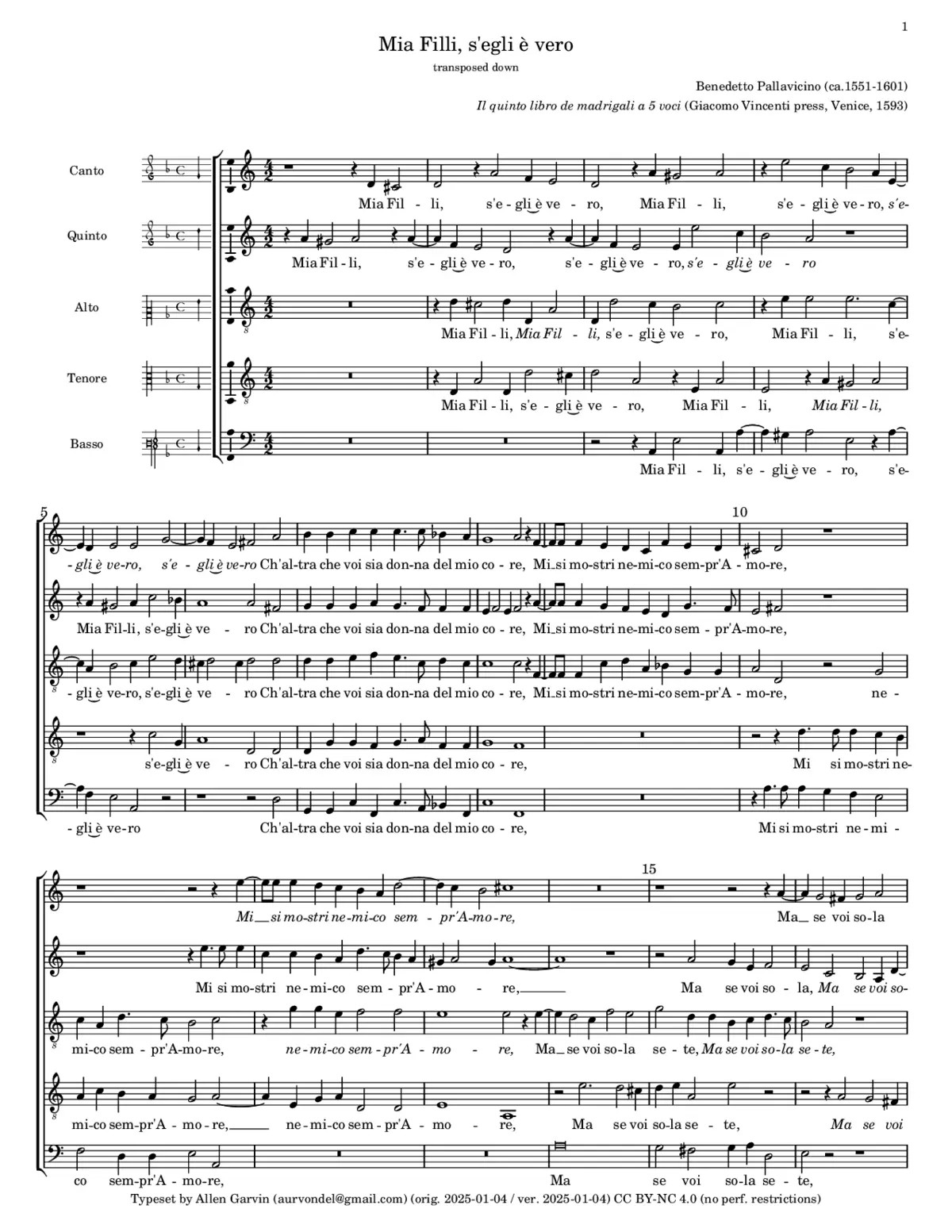 Mia Filli si egli è vero - Page 1
