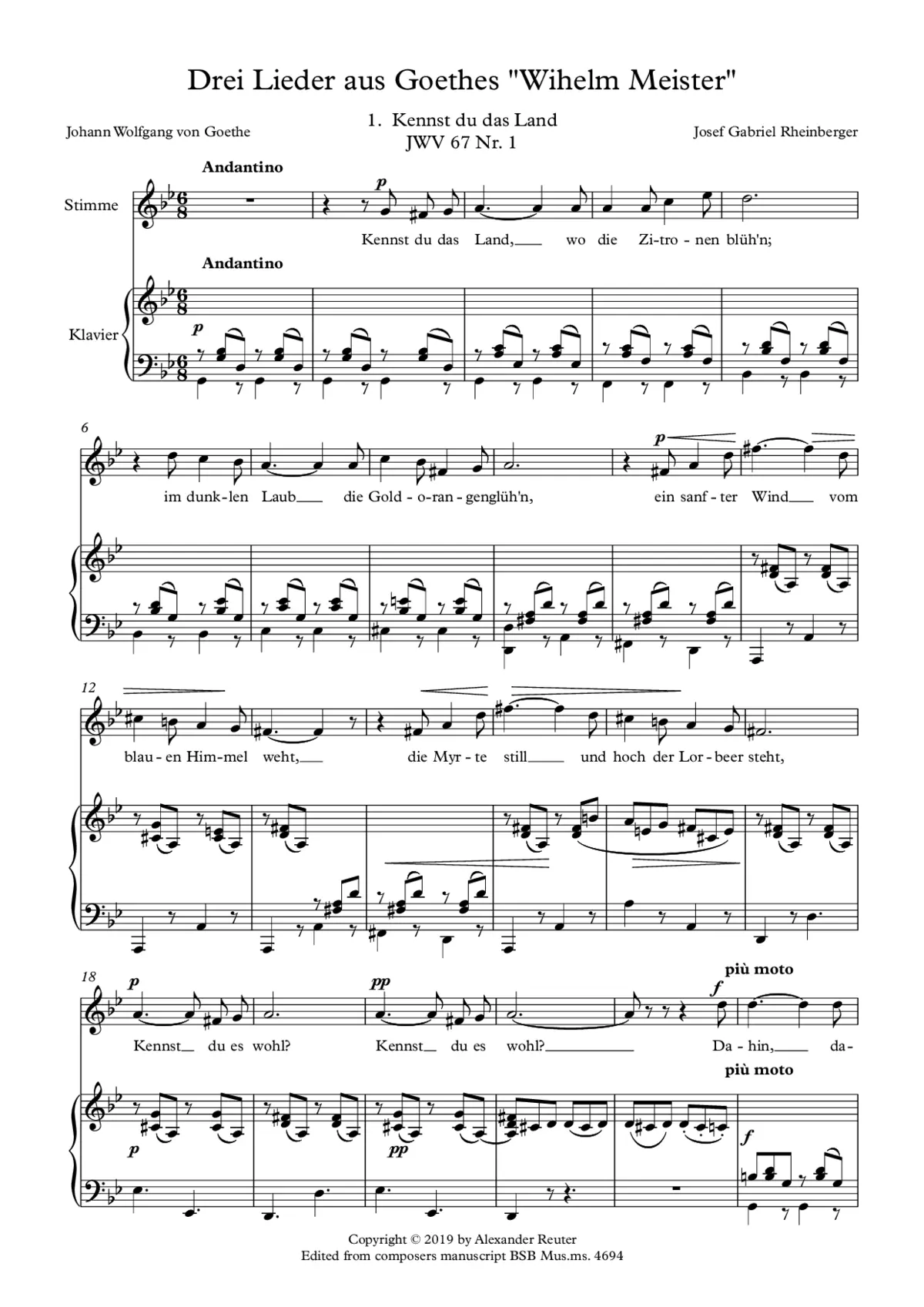 3 Lieder aus Goethes 'Wilhelm Meister' - Page 1