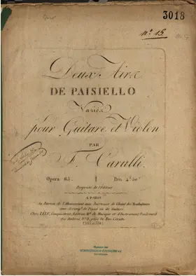 2 Airs de Paisiello, Variés pour Guitare et Volon