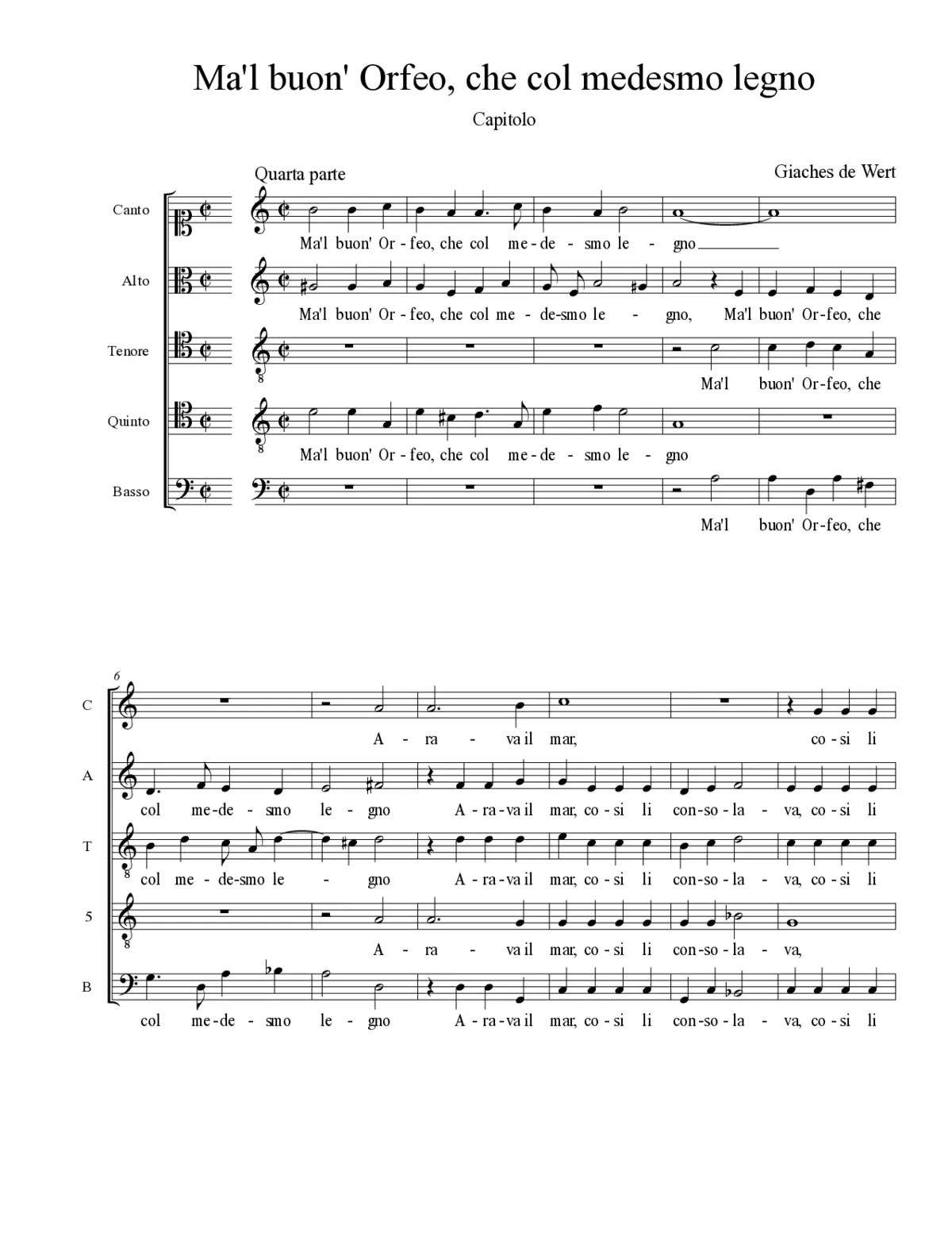 Ma'l buon' Orfeo, che col medesmo legno - Page 1