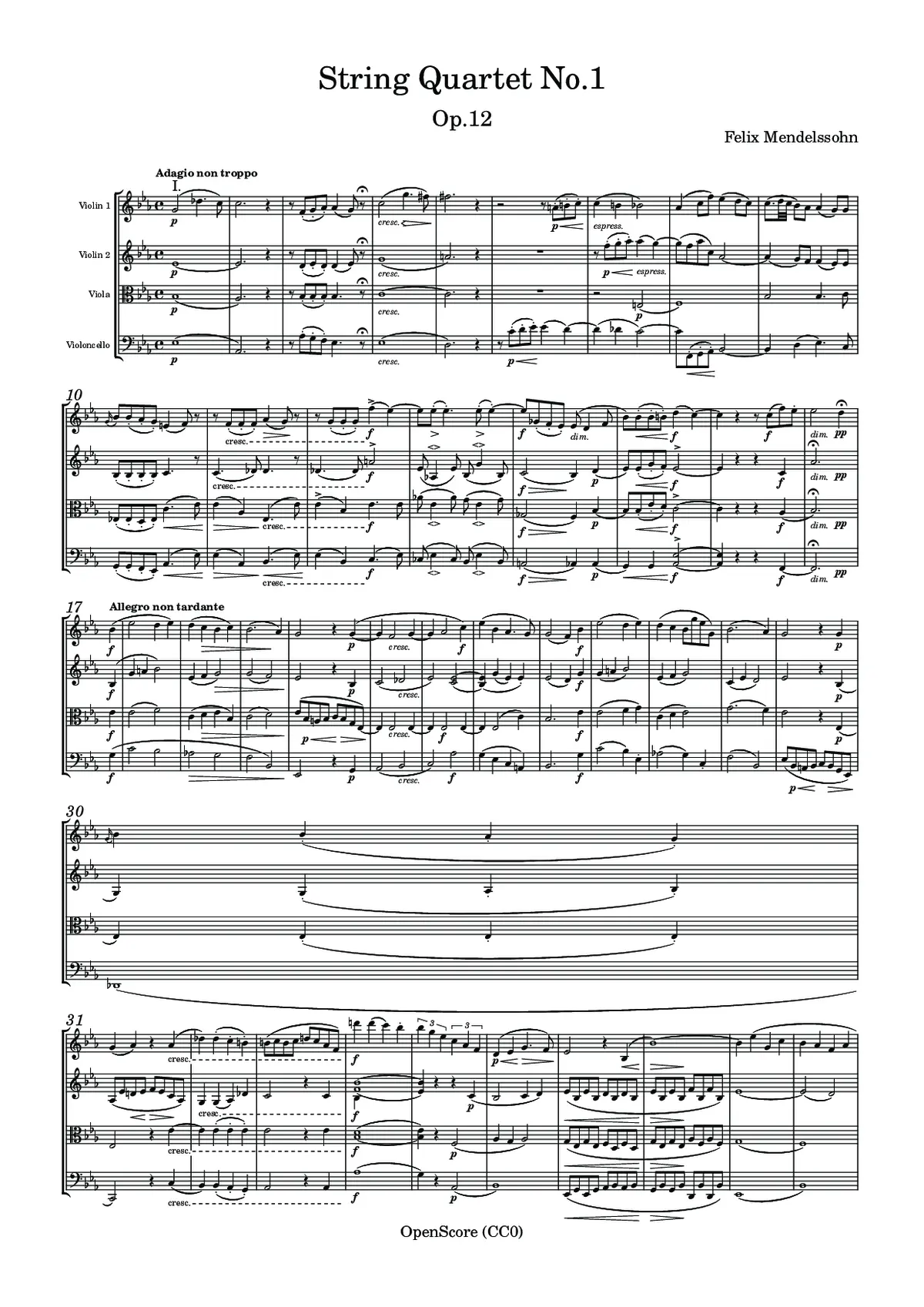 String Quartet No.1, Op.12 - Page 1