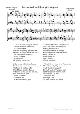 Lo, sea and land their gifts outpour