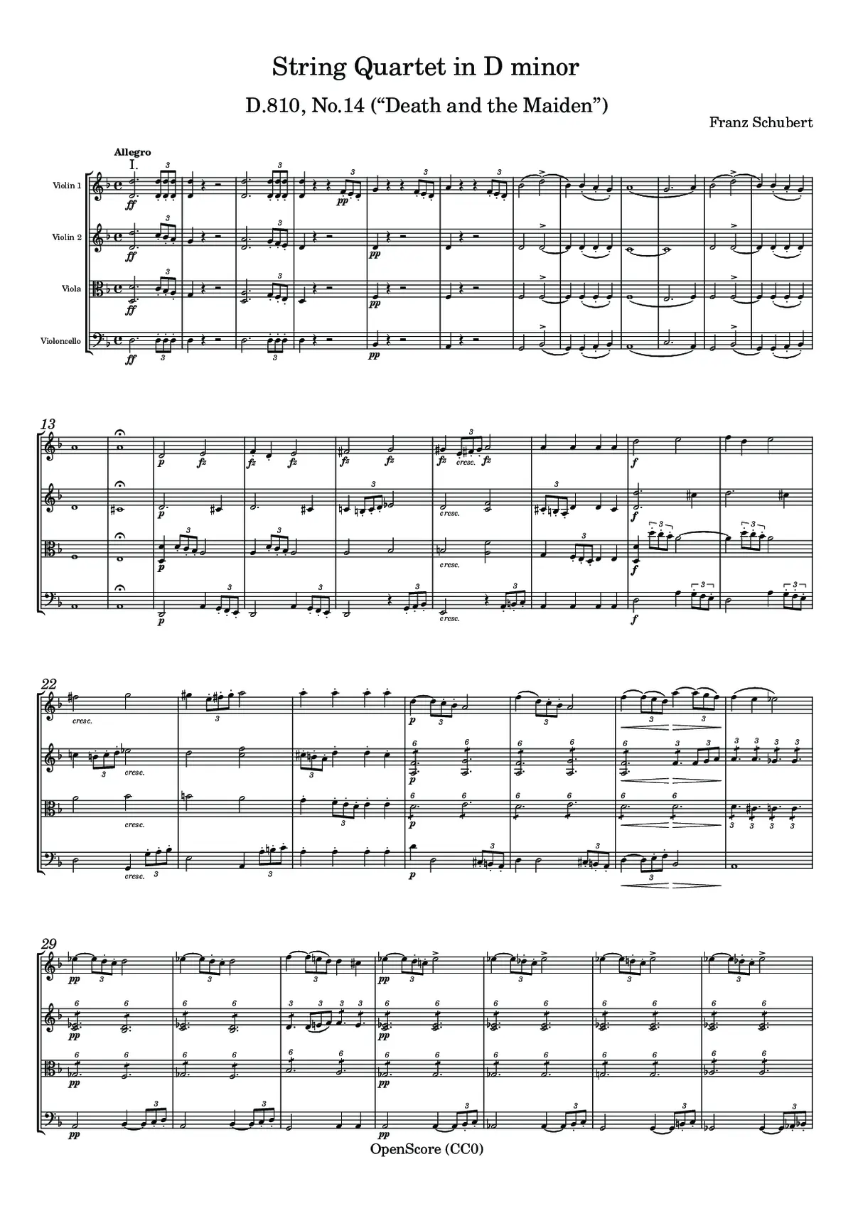 String Quartet in D minor, D.810, Op.14 (“Death and the Maiden”) - Page 1