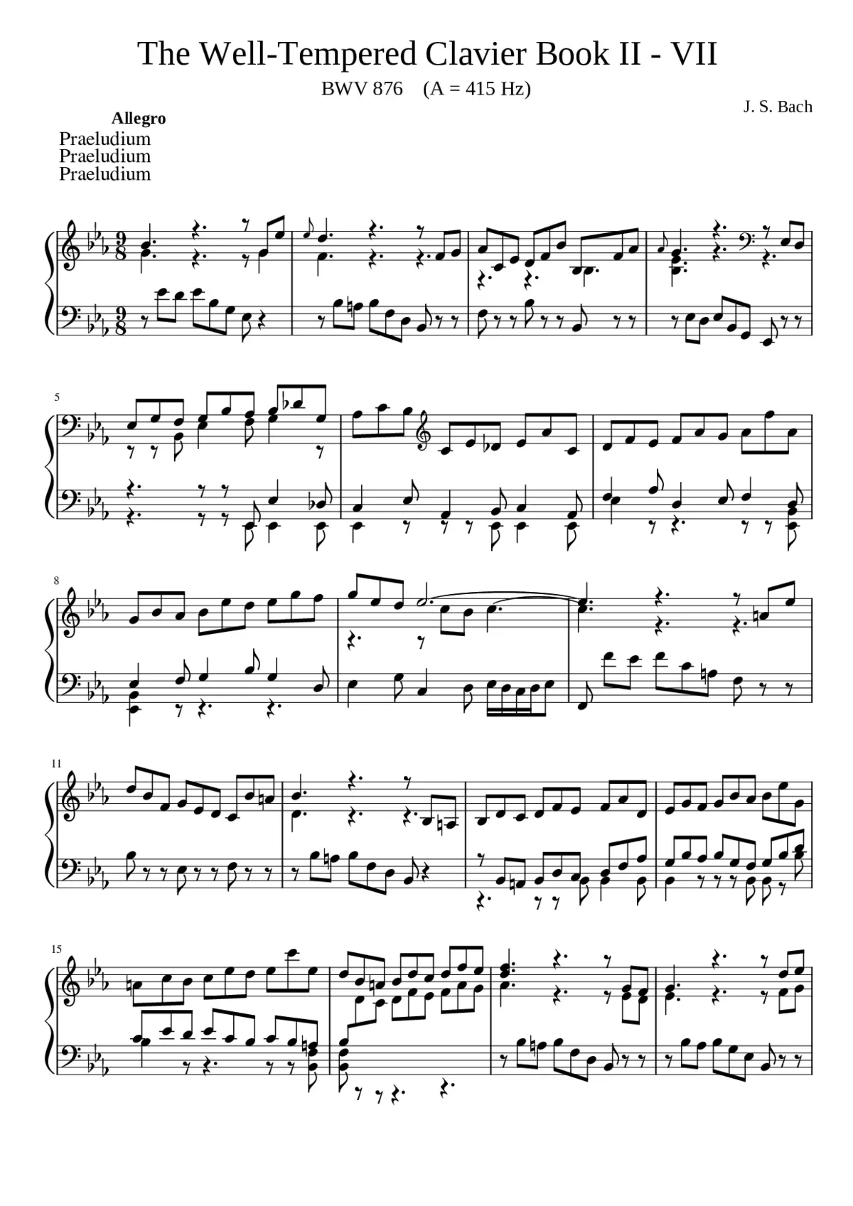 Prelude and Fugue in E-flat major BWV 876 - Page 1