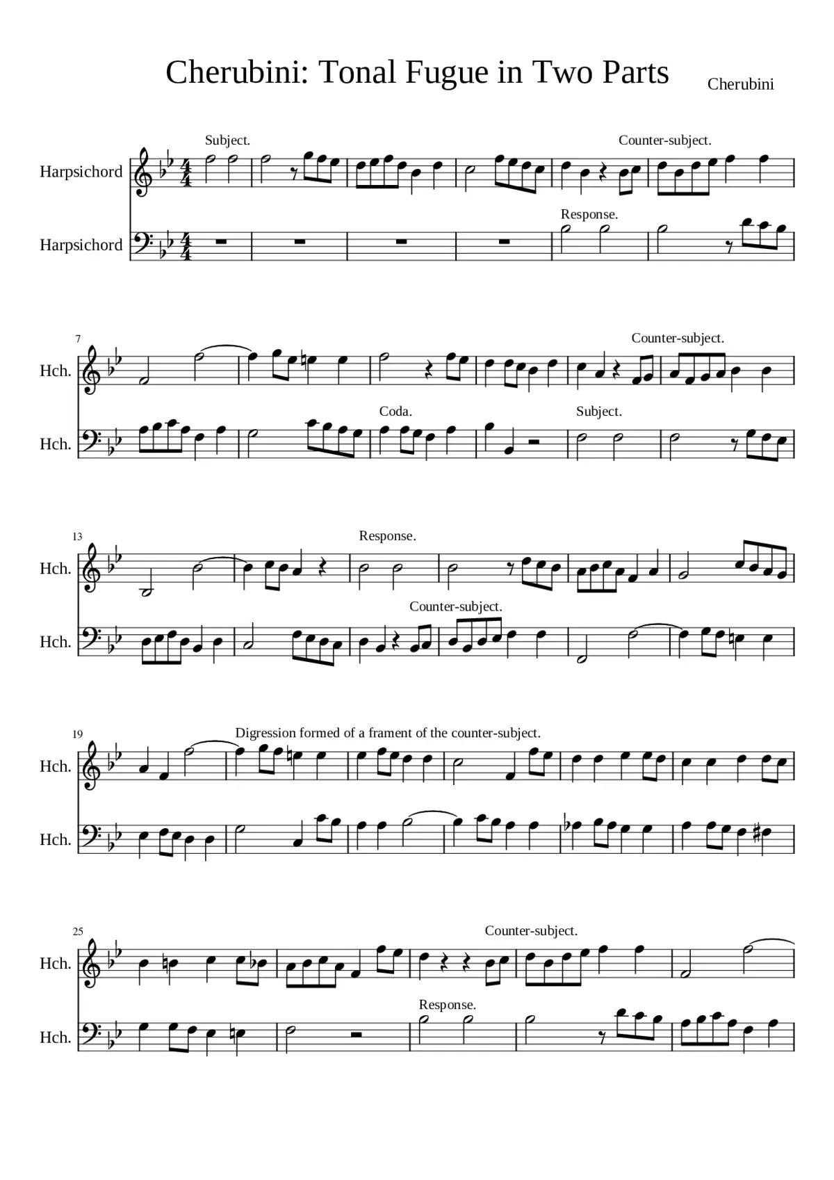 Cherubini: Tonal Fugue in 2 Parts (annotated) - Page 1