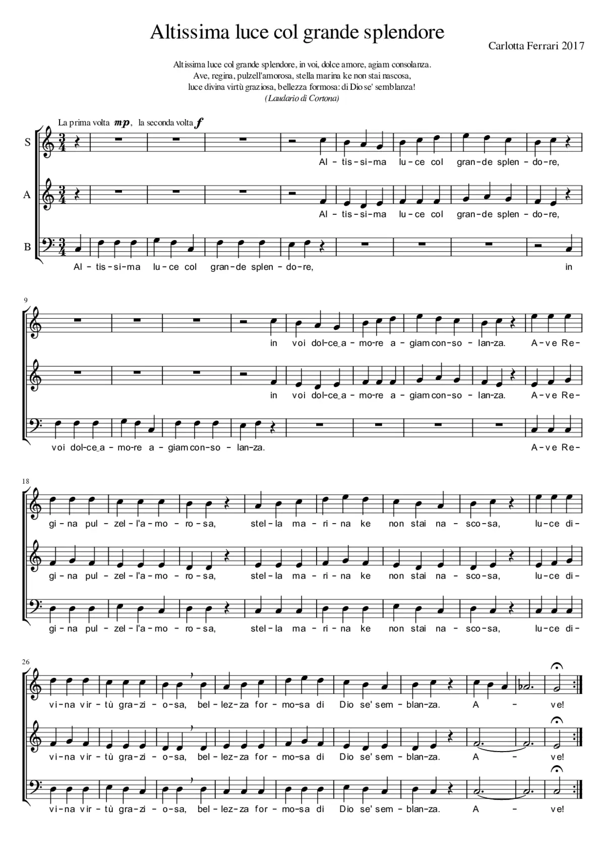 Altissima luce col grande splendore - Page 1