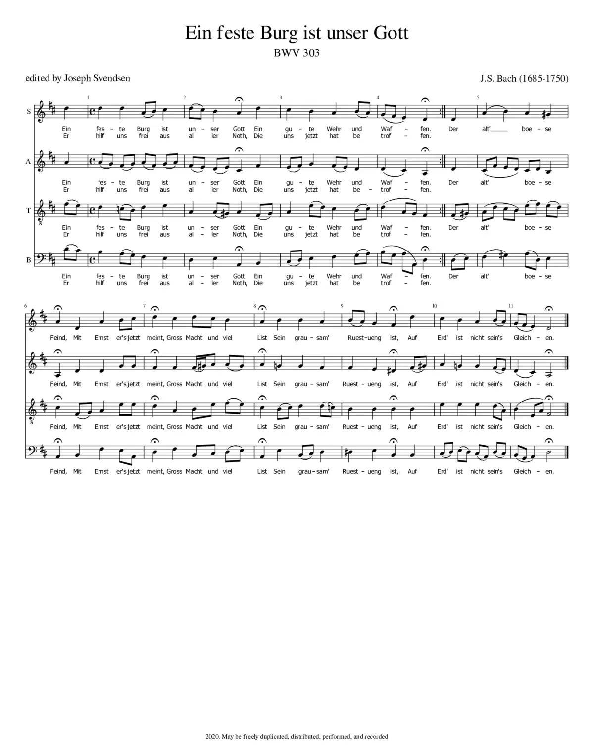 Ein feste Burg ist unser Gott, BWV 303 - Page 1