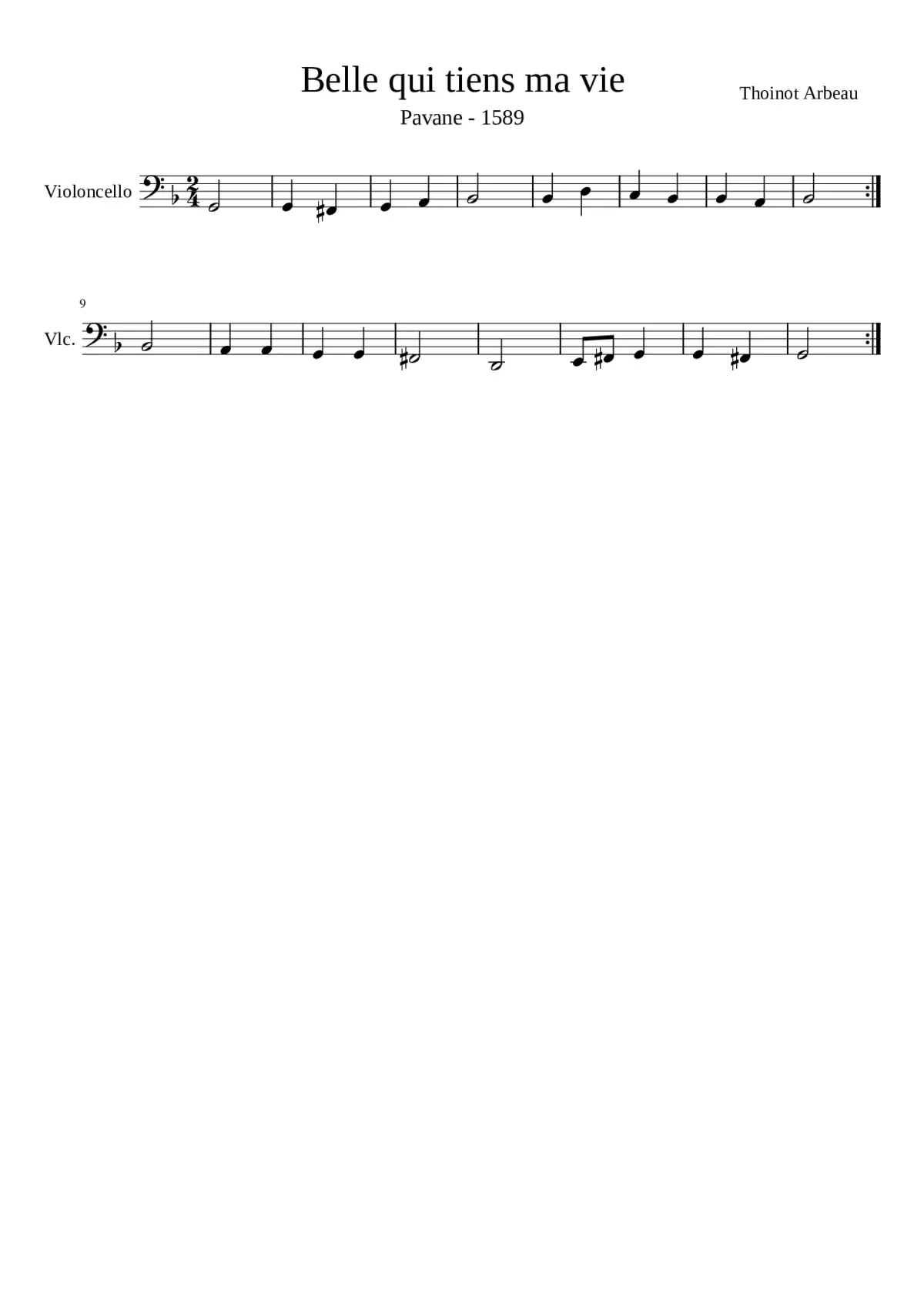 Belle qui tiens ma vie - T. Arbeau - Page 1
