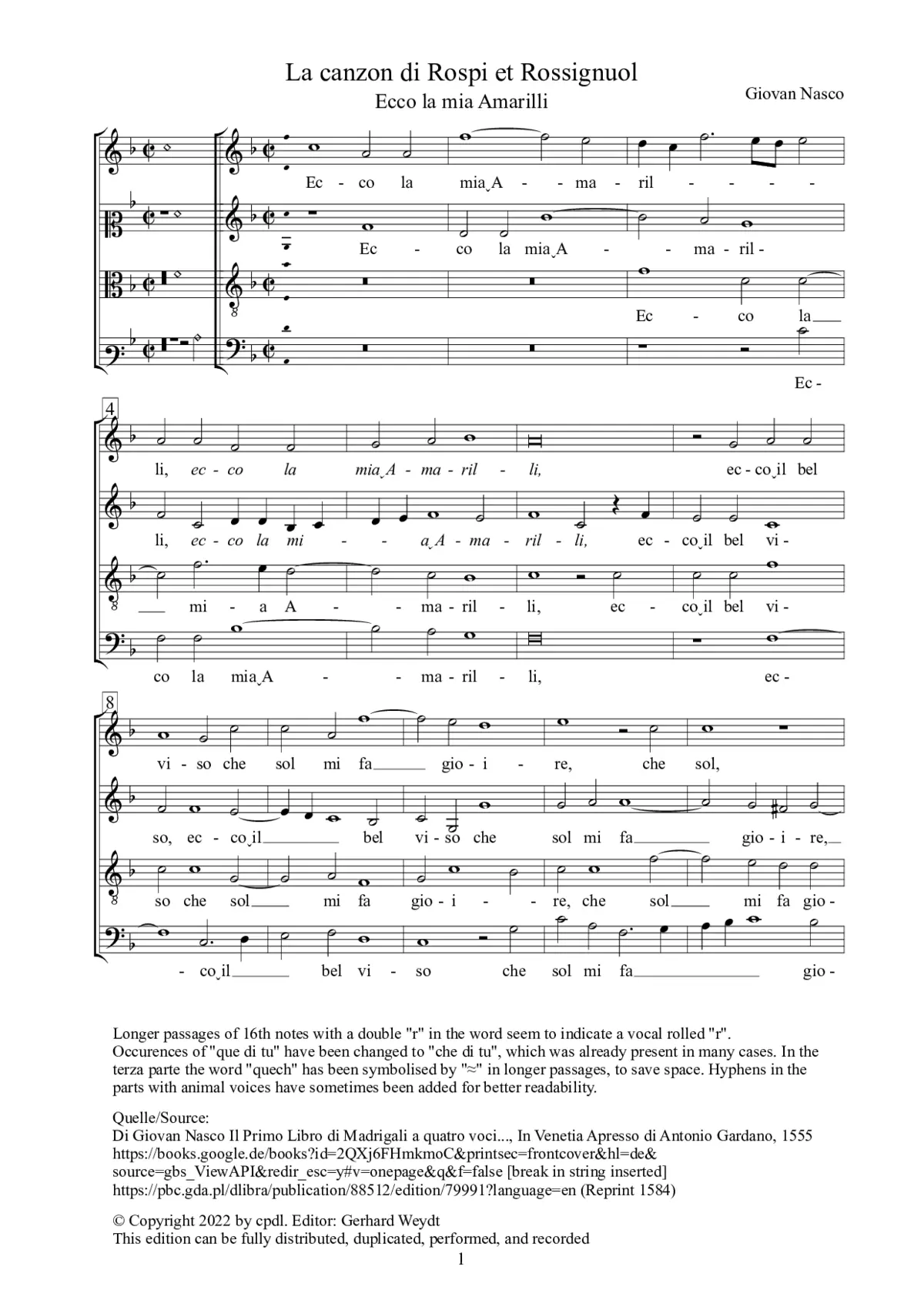 La Canzon di Rospi et Rossignuol - Page 1