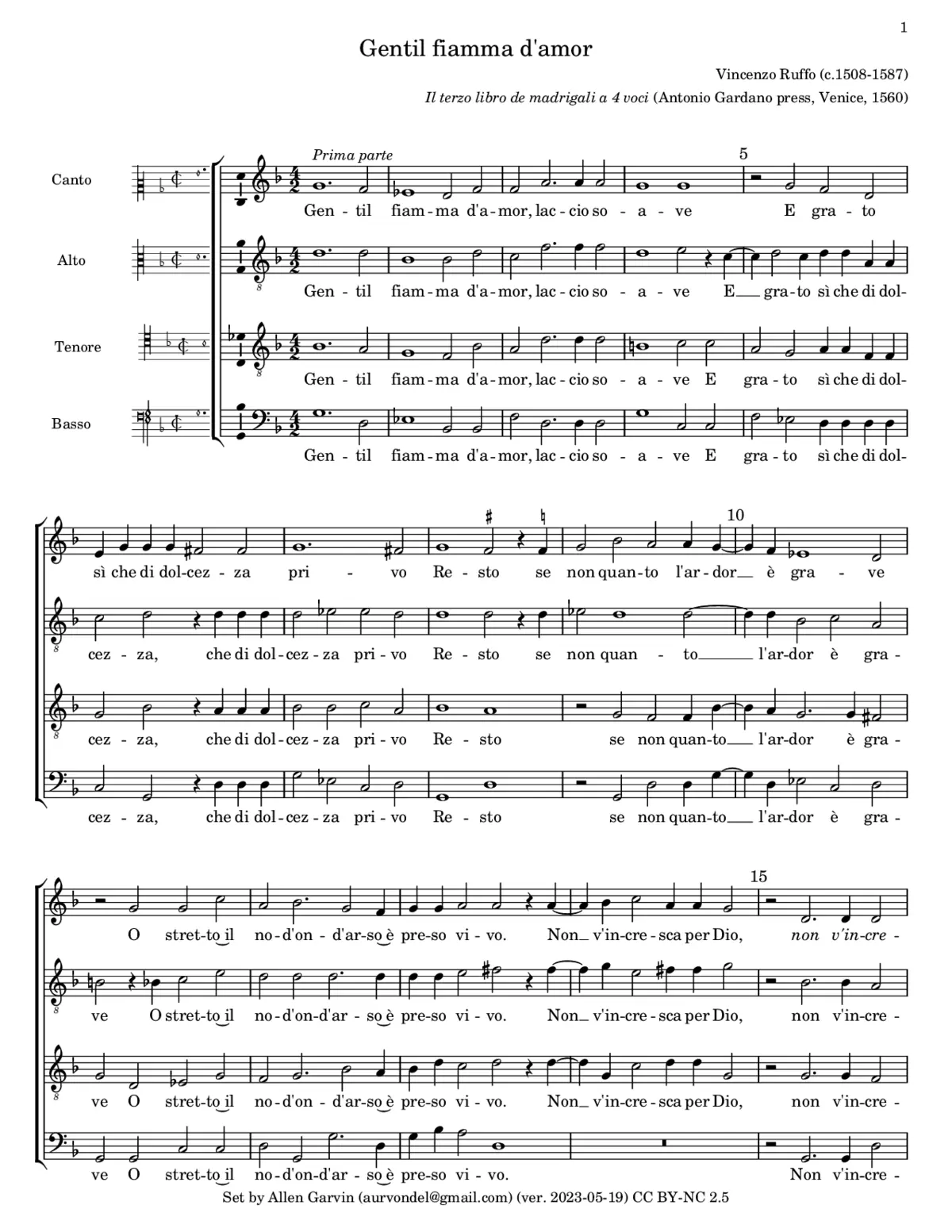 Gentil fiamma d'amor - Page 1