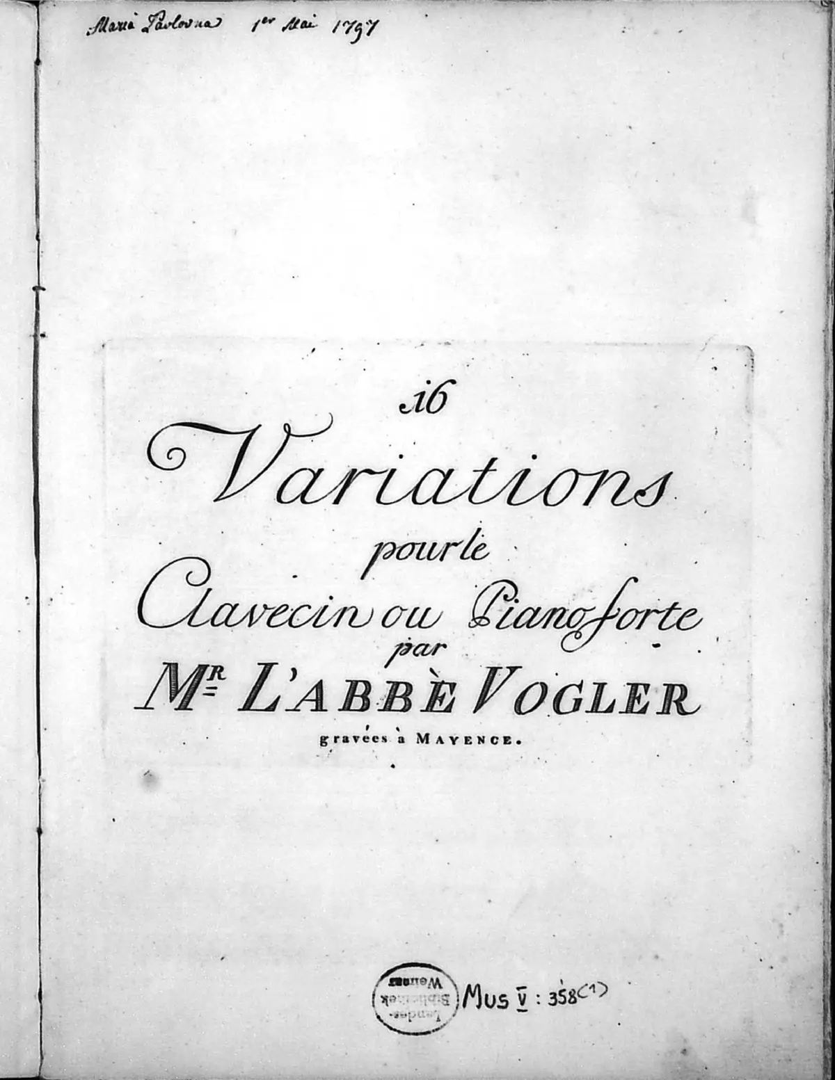 16 Variations pour le Clavecin ou Pianoforte - Page 1