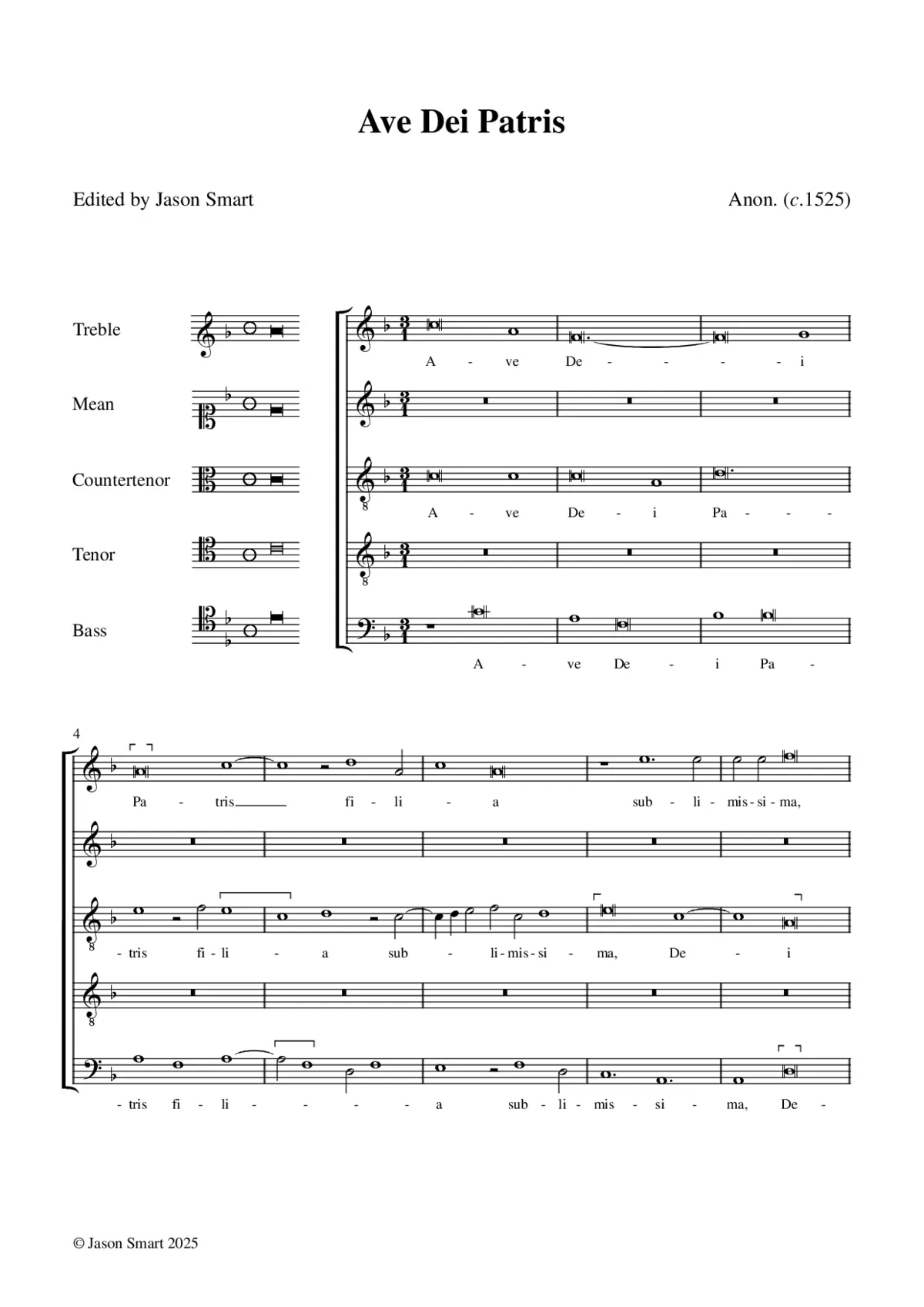 Ave Dei Patris filia (Lambeth Choirbook) - Page 1