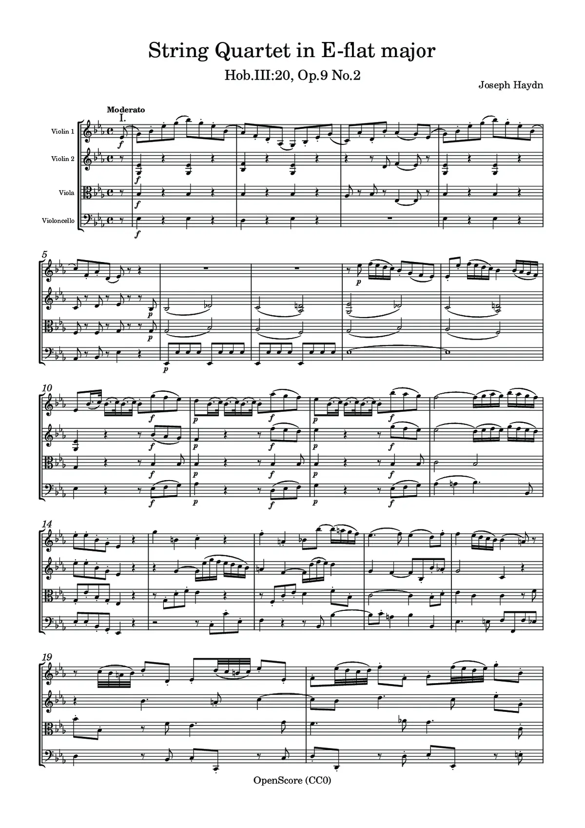 String Quartet in E-flat major, Hob.III:20, Op.9 No.2 - Page 1