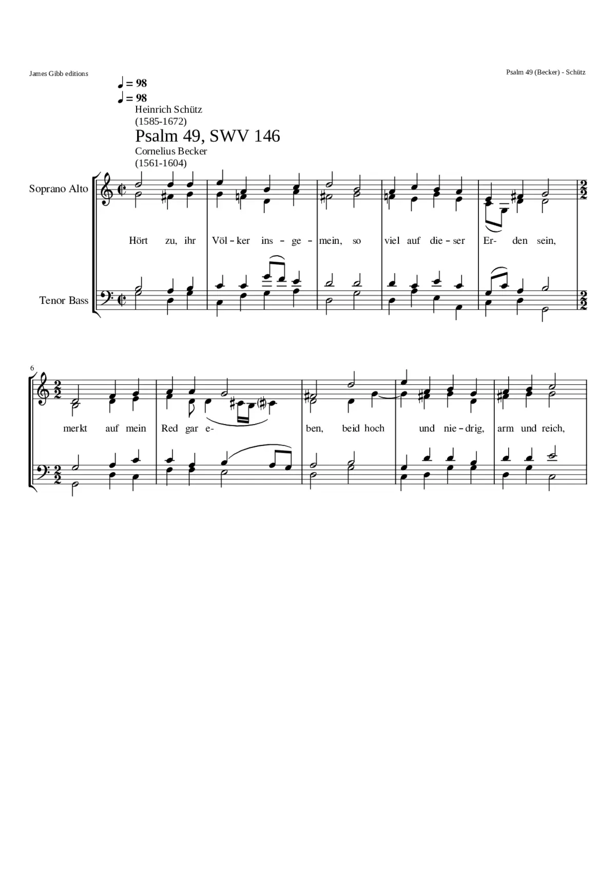 Hört zu ihr Völker in gemein SWV 146 - Page 1