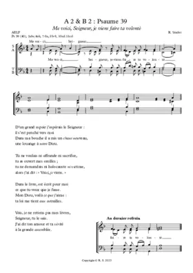 B 2 : Psaume 39 : Me voici, Seigneur, je viens faire ta volonté