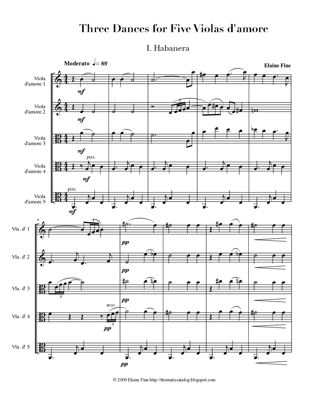 3 Dances for Five Violas d'amore - Page 1