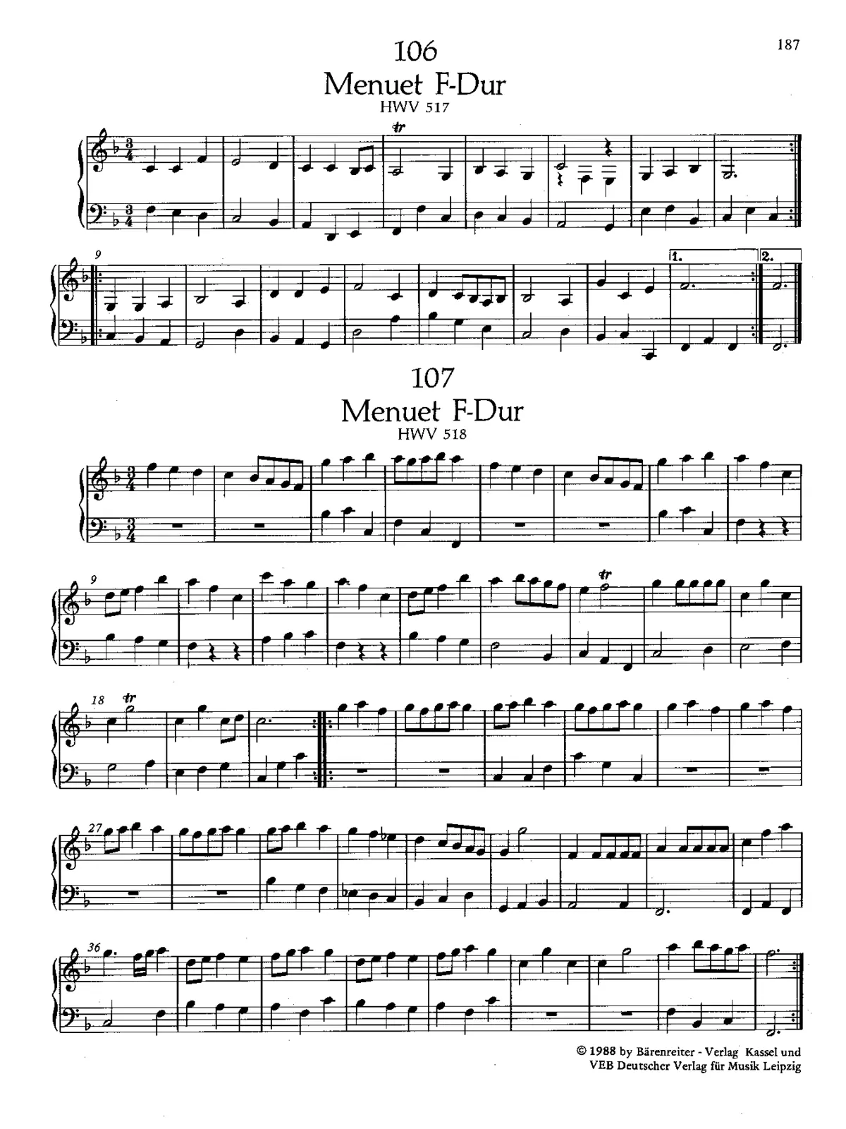 Minuet in F major, HWV 517 - Page 1