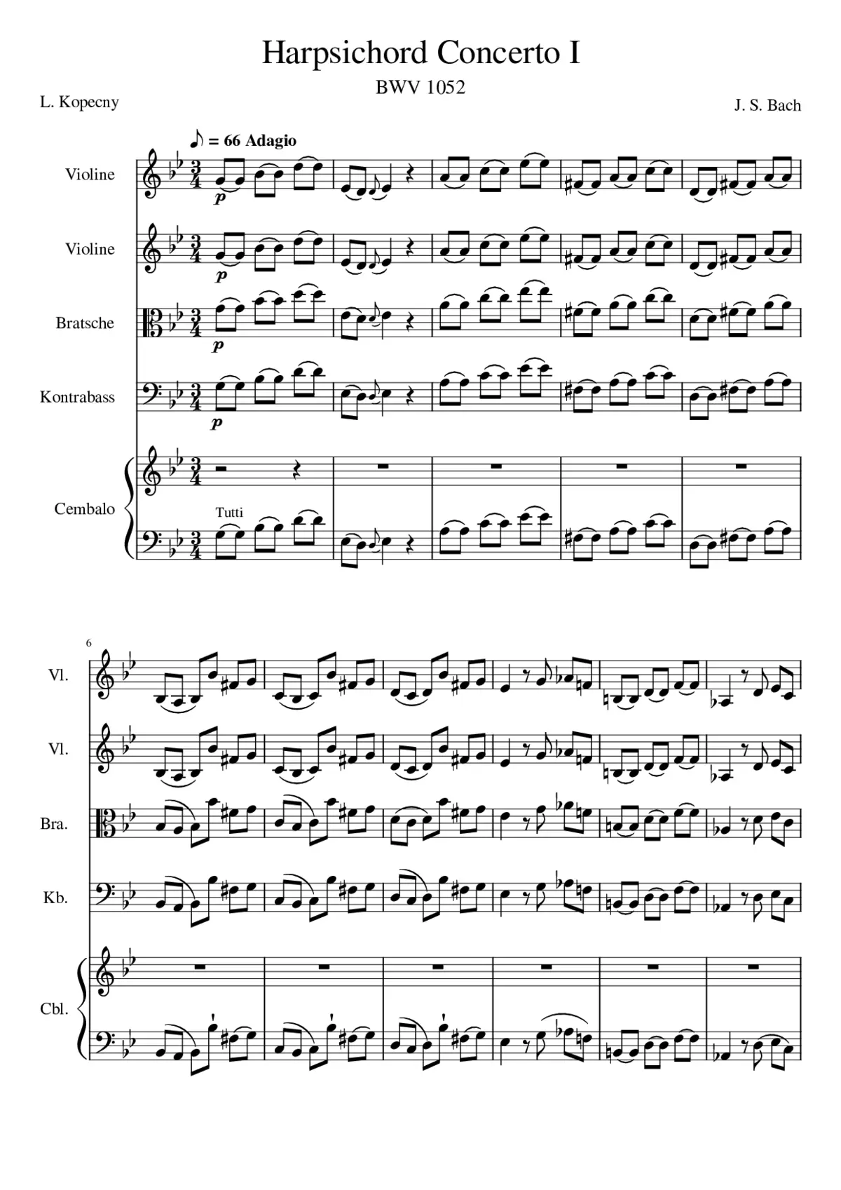 Harpsichord Concerto No.1 in D minor BWV 1052 - Page 1