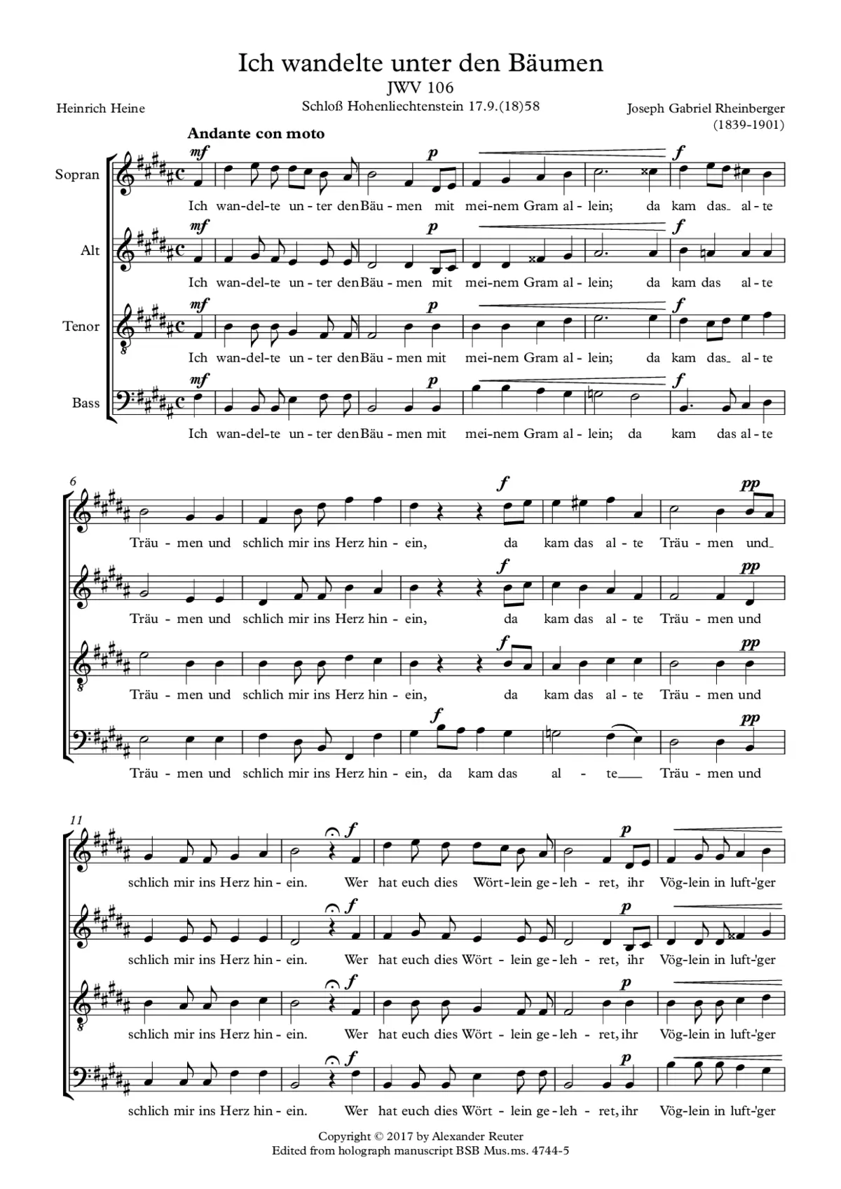 Ich wandelte unter den Bäumen, JWV 106 - Page 1