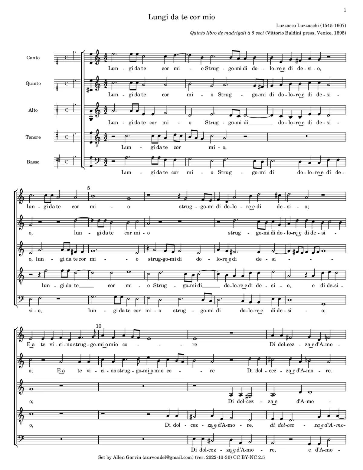 Lungi da te cor mio - Page 1