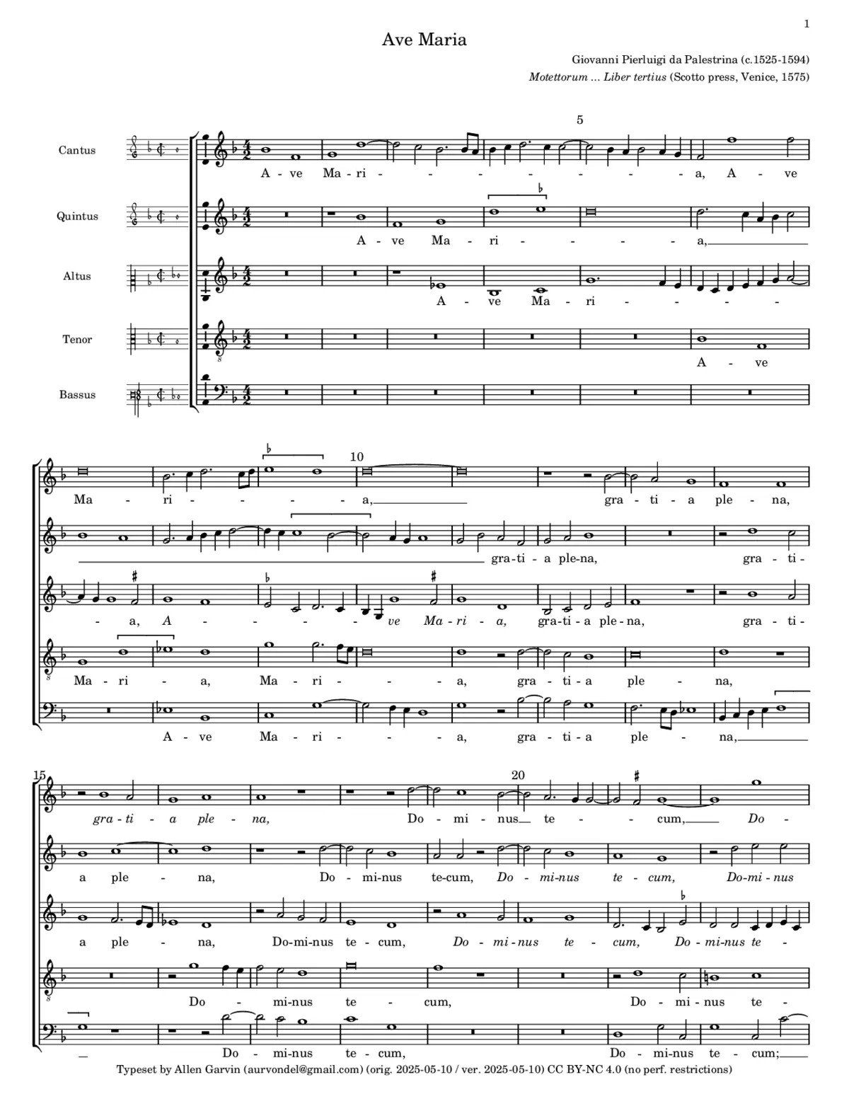 Ave Maria (a 5, 1575) - Page 1