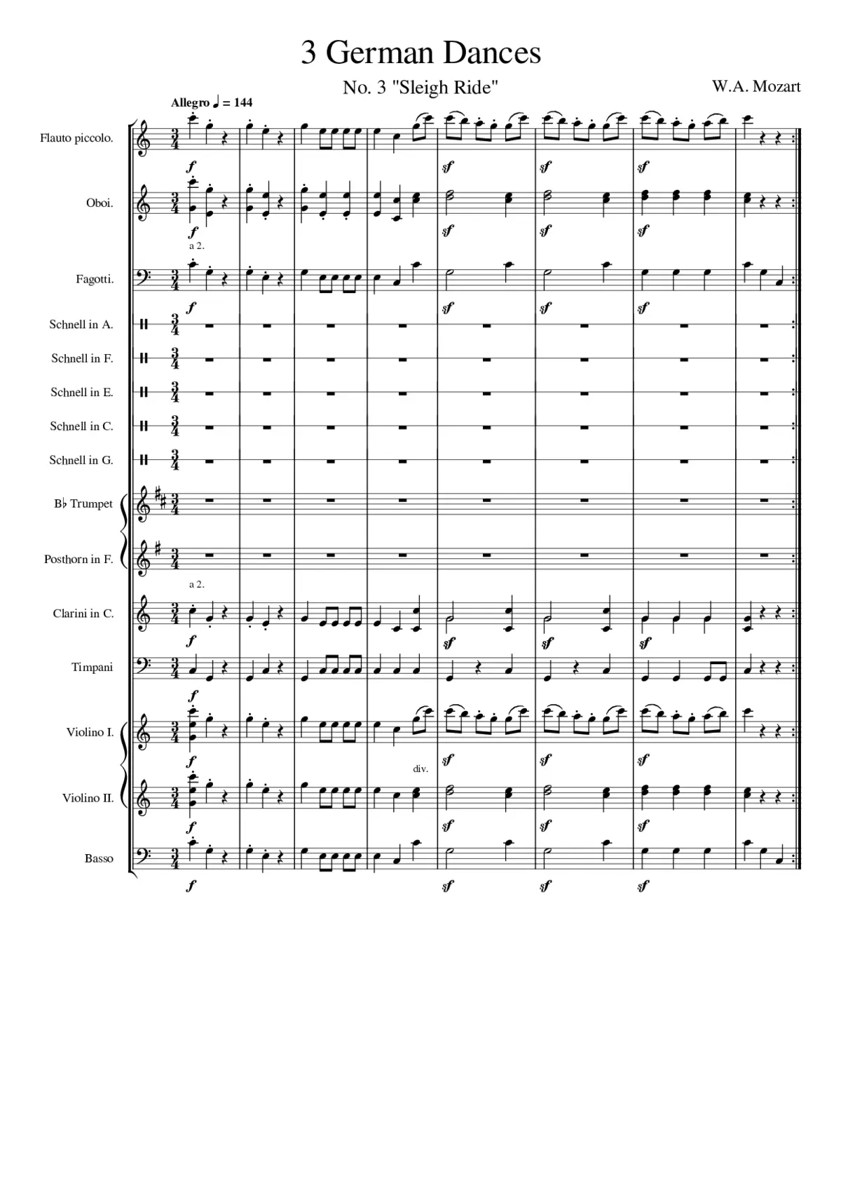 3 German Dances K.605 - Page 1