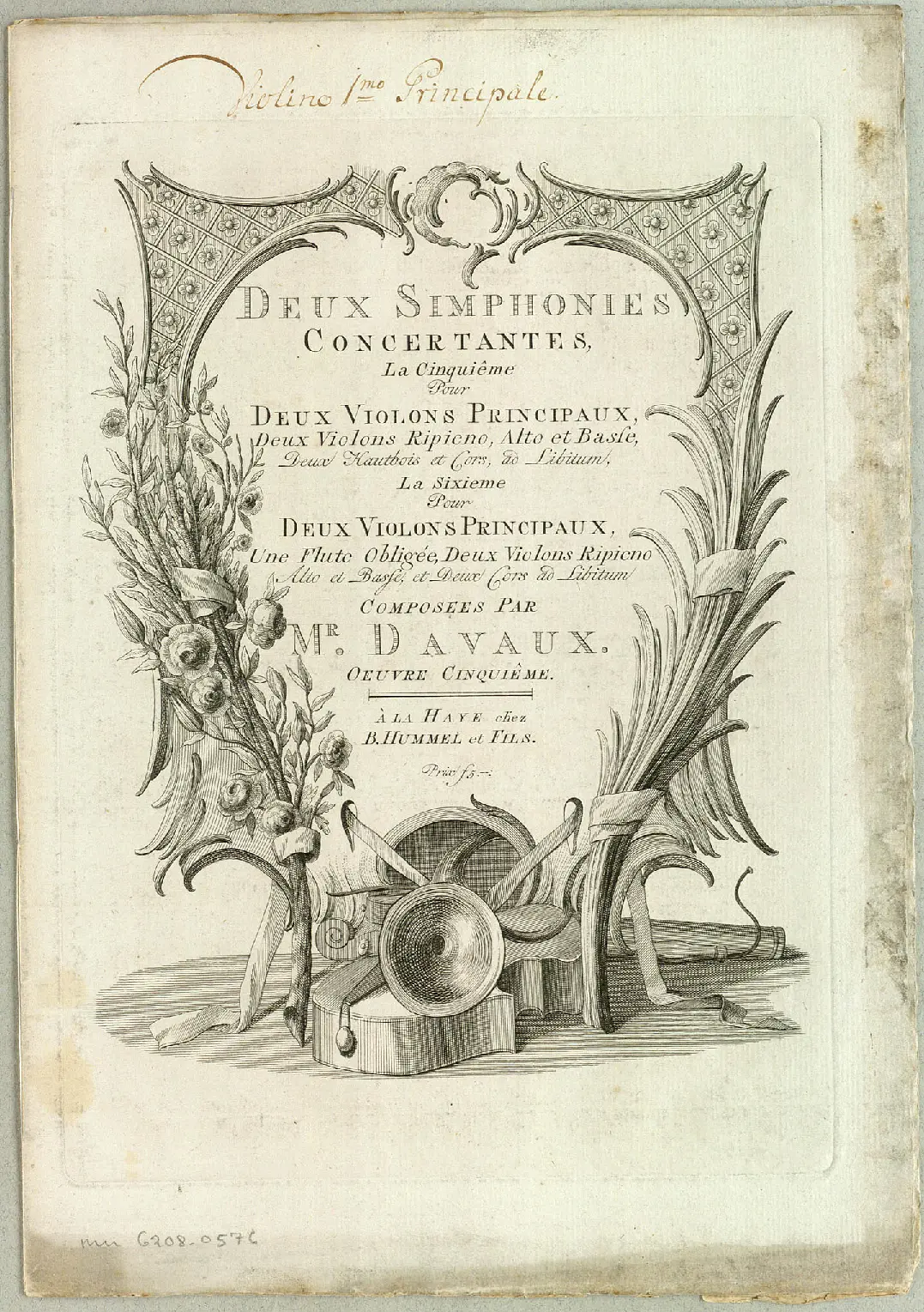 Deux Simphonies Concertantes, La Cinquiême Pour Deux Violons Principaux, Deux Violons Ripieno, Alto et Basse, Deux Hautbois et Cors, ad Libitum, La Sixieme Pour Deux Violons Principaux, Une Flute Obligée, Deux Violons Ripieno, Alto et Basse, et Deux Cors ad Libitum. - Page 1