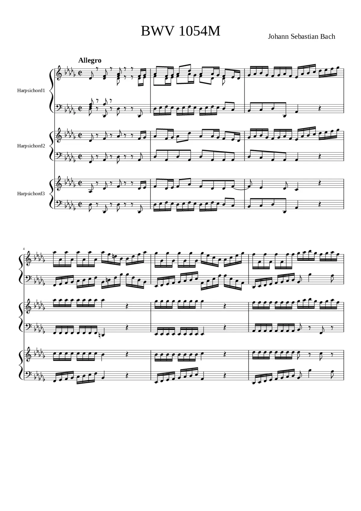 Harpsichord Concerto No.3 in D major BWV 1054 - Page 1