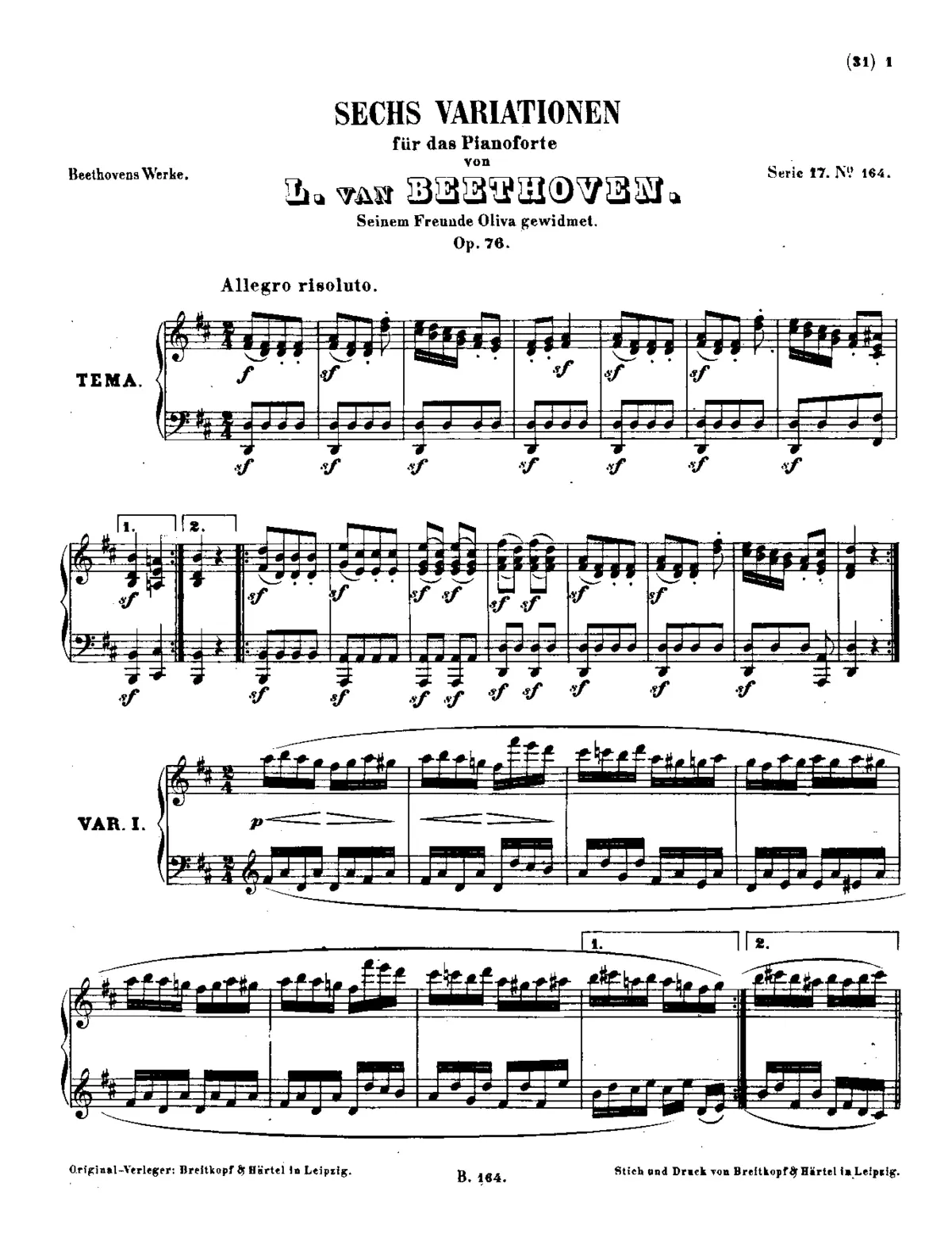 Six Variations on an Original Theme in D major - Page 1