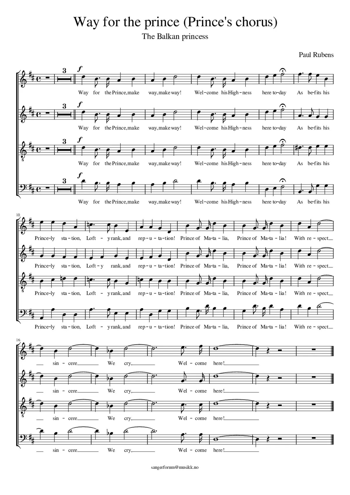 Way for the prince (Prince's chorus) SANG FOK19 - Page 1