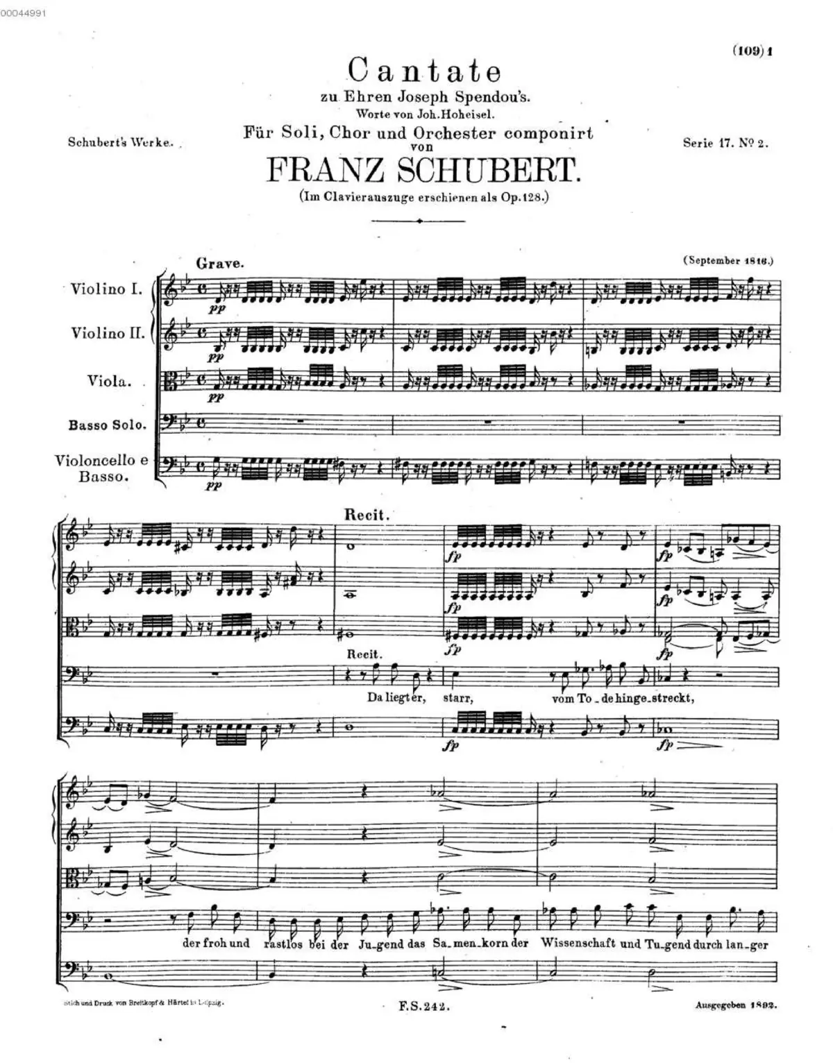 Kantate zu Ehren von Josef Spendou - Page 1