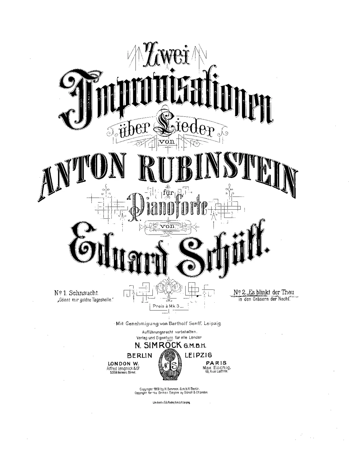 2 Improvisationen über Lieder von Anton Rubinstein - Page 1