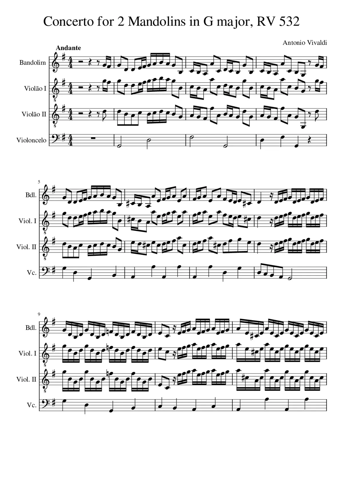 01 Concerto for 2 Mandolins in G RV532 - Allegro I - Page 1