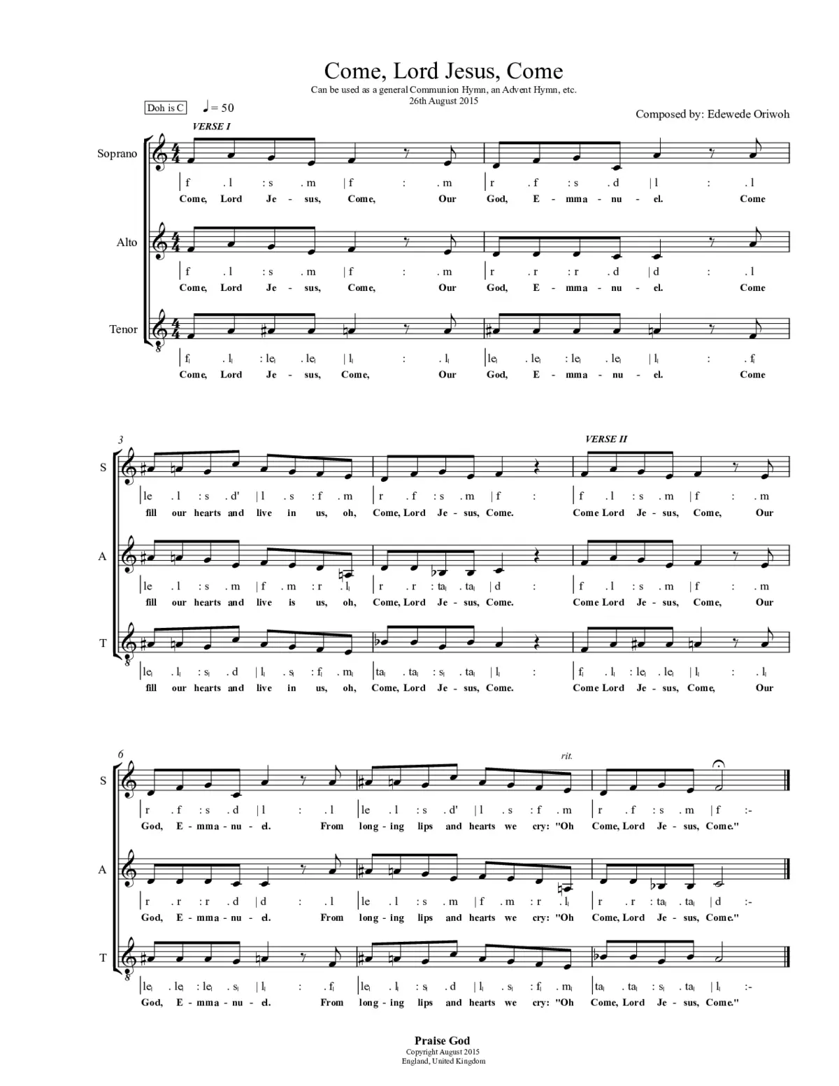 Come, Lord Jesus, come - Page 1
