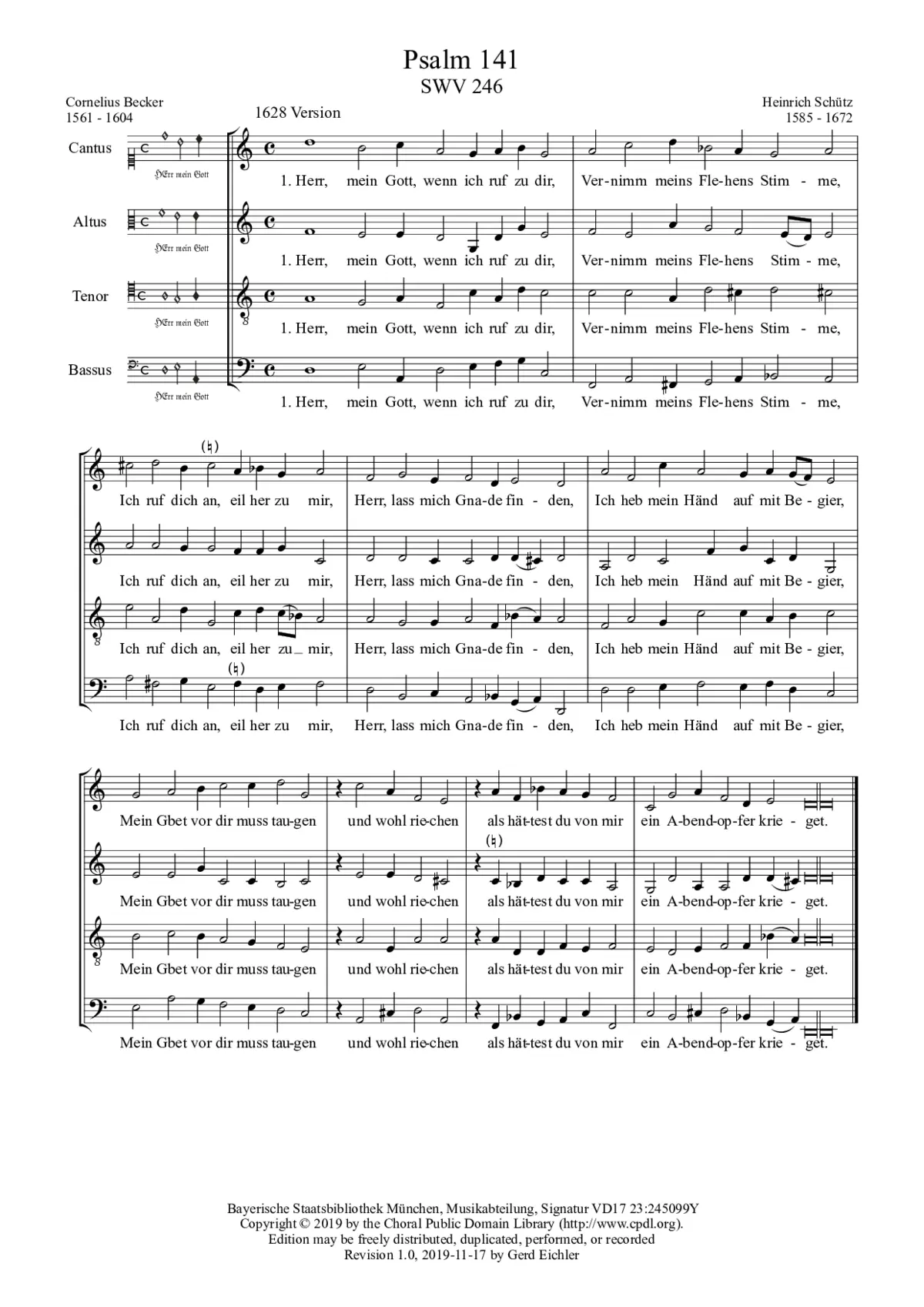 Herr, mein Gott, wenn ich ruf zu dir, SWV 246 - Page 1