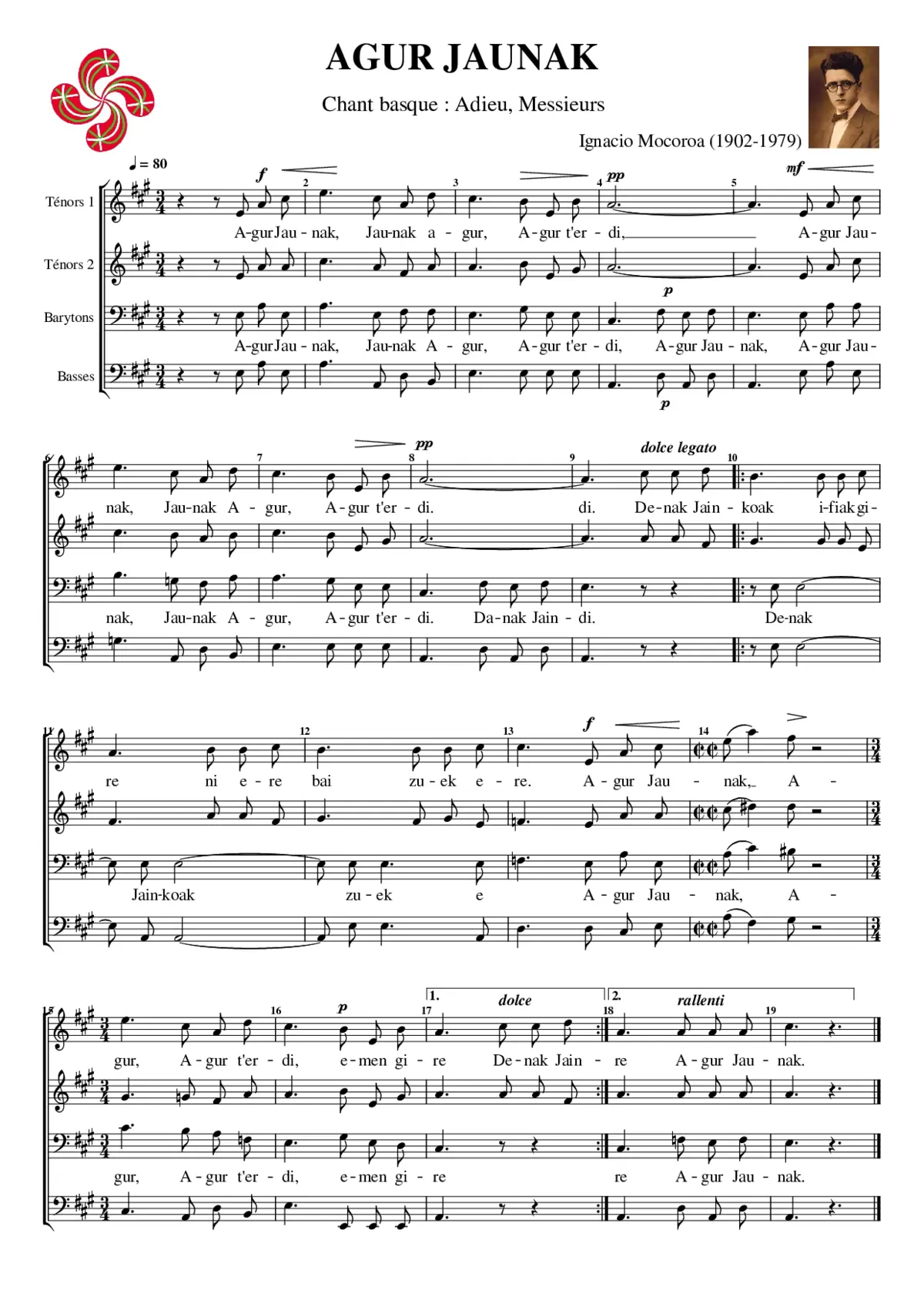Agur Jaunak - Ignacio Mocoroa (TTBB MuseScore) - Page 1