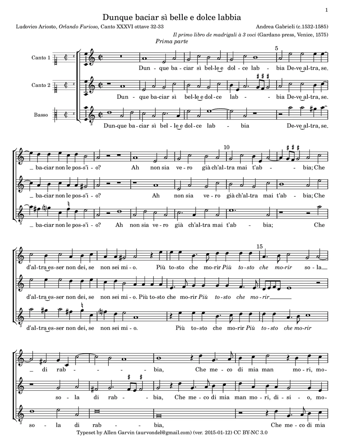 Dunque baciar sì belle e dolce labbia - Page 1