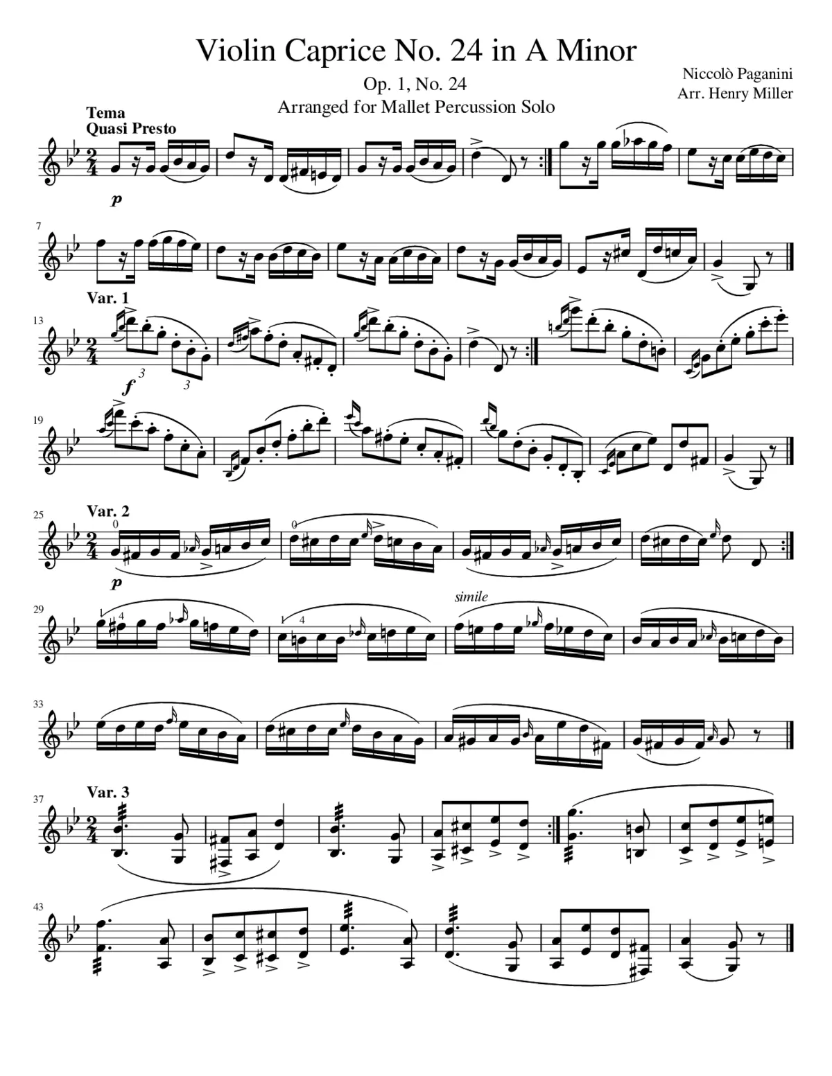 Paganini - Caprice No. 24 - Mallet Percussion - Page 1