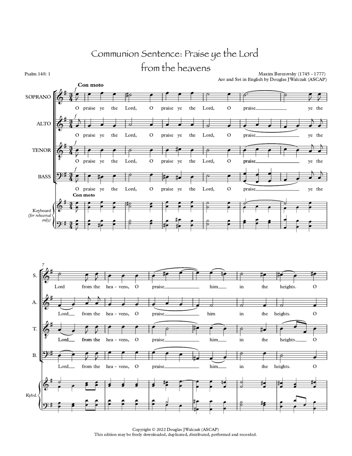 Communion Sentence: Praise the Lord from the heavens - Page 1