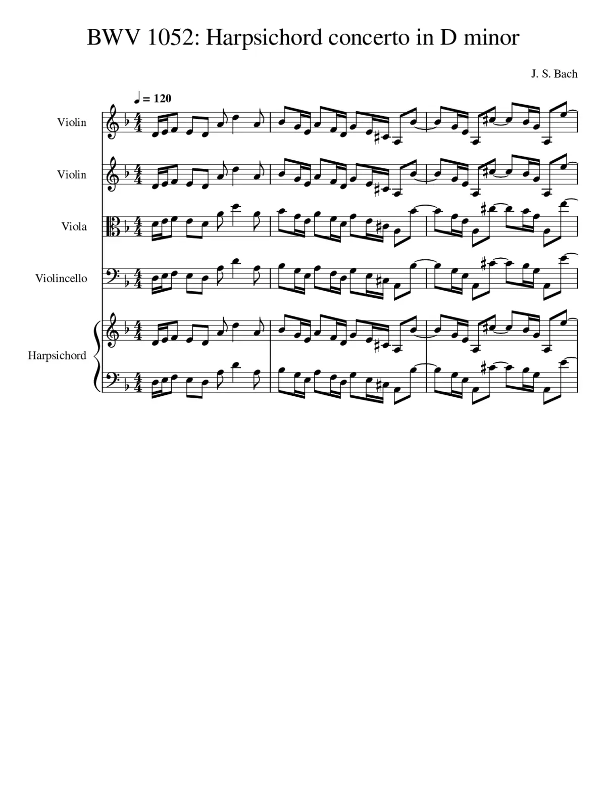 Harpsichord Concerto No.1 in D minor BWV 1052 - Page 1