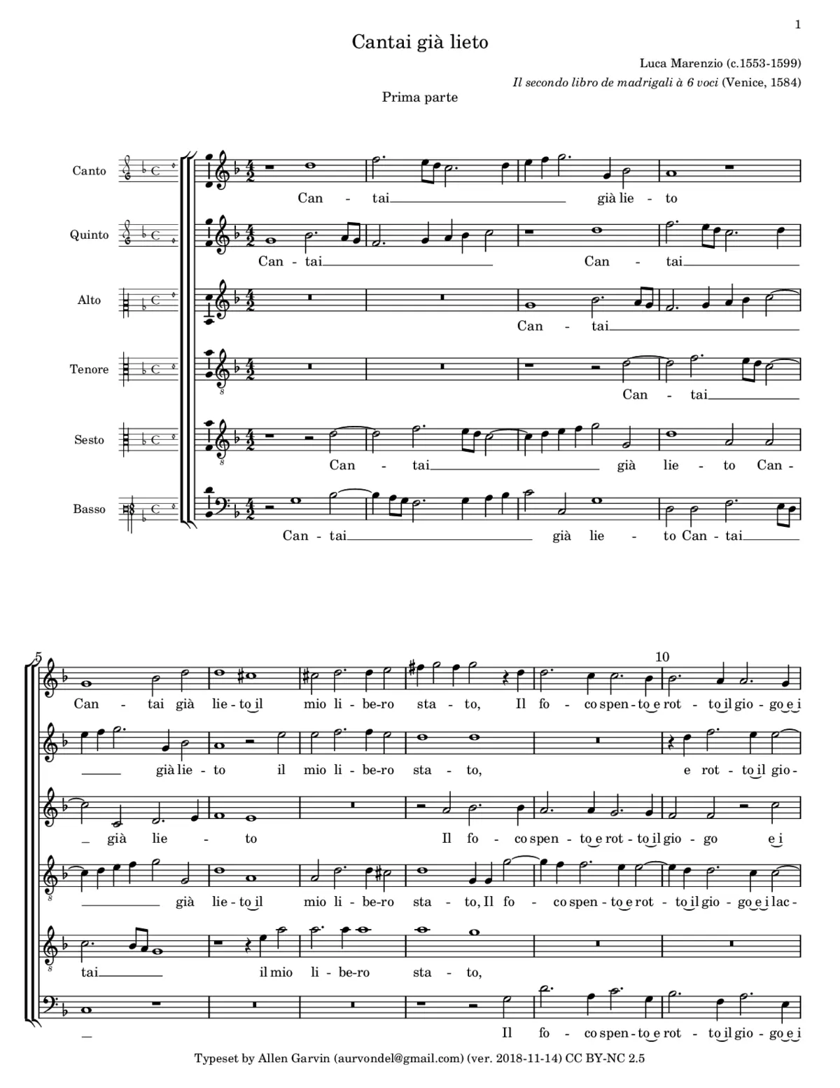 Cantai già lieto - Page 1